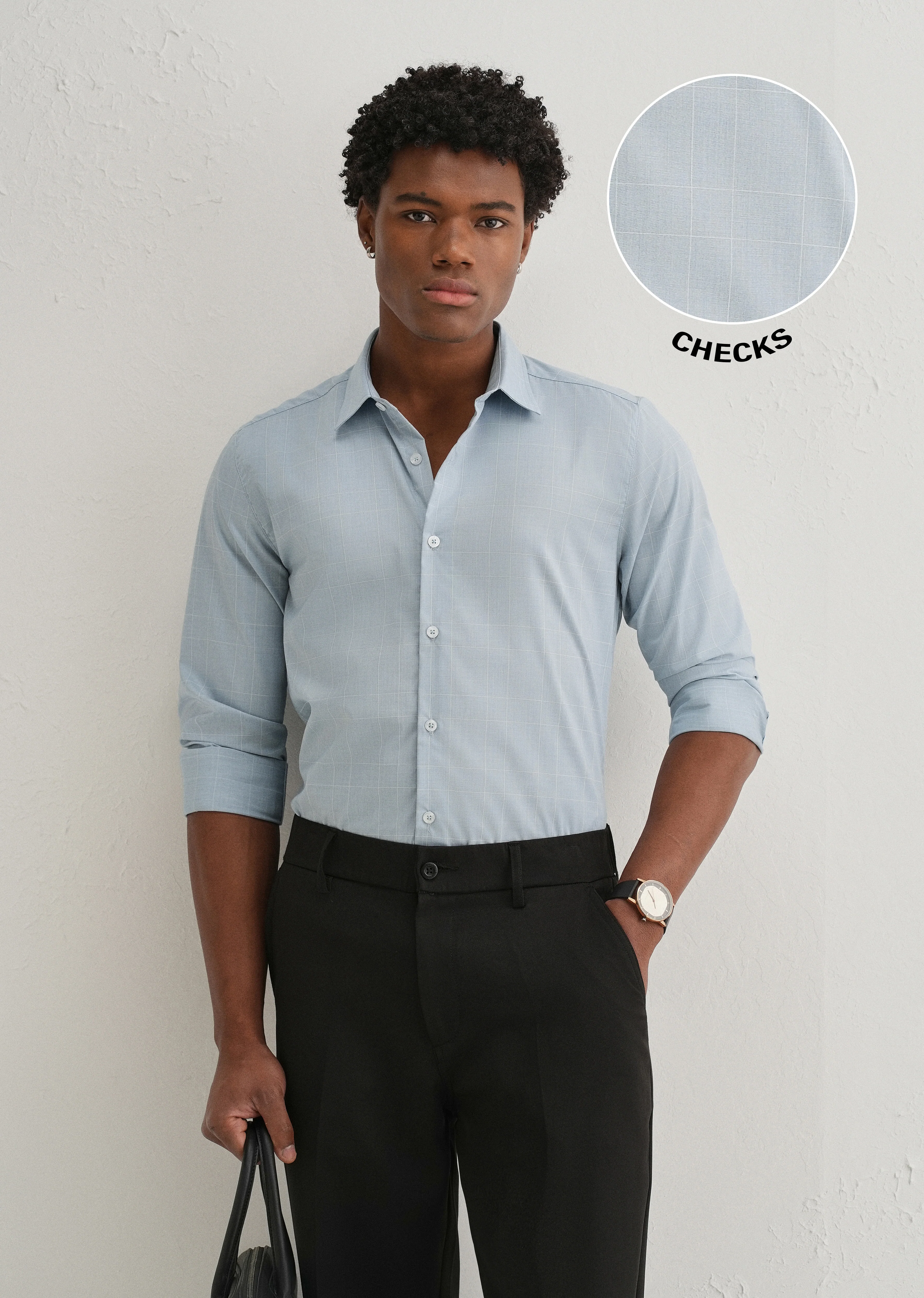 Powder Blue Windowpane Check Shirt - Image 7