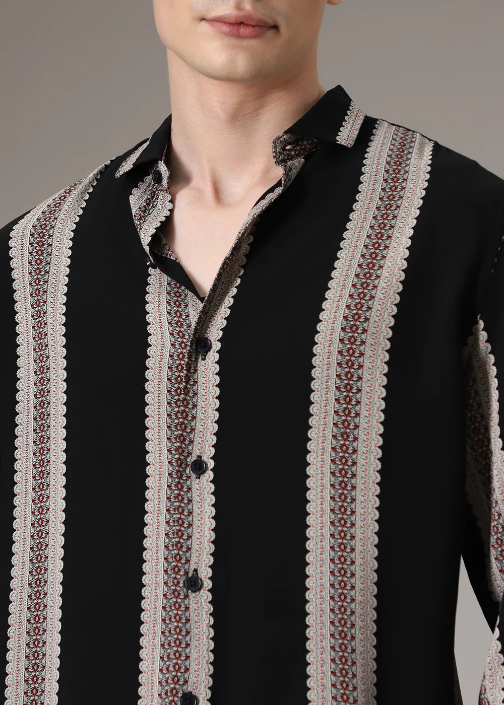 Printed Stripe Feather Shirt - Image 2