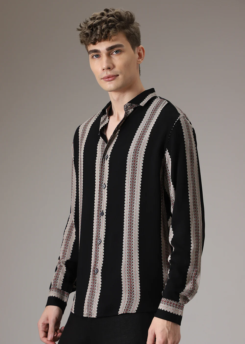 Printed Stripe Feather Shirt - Image 5