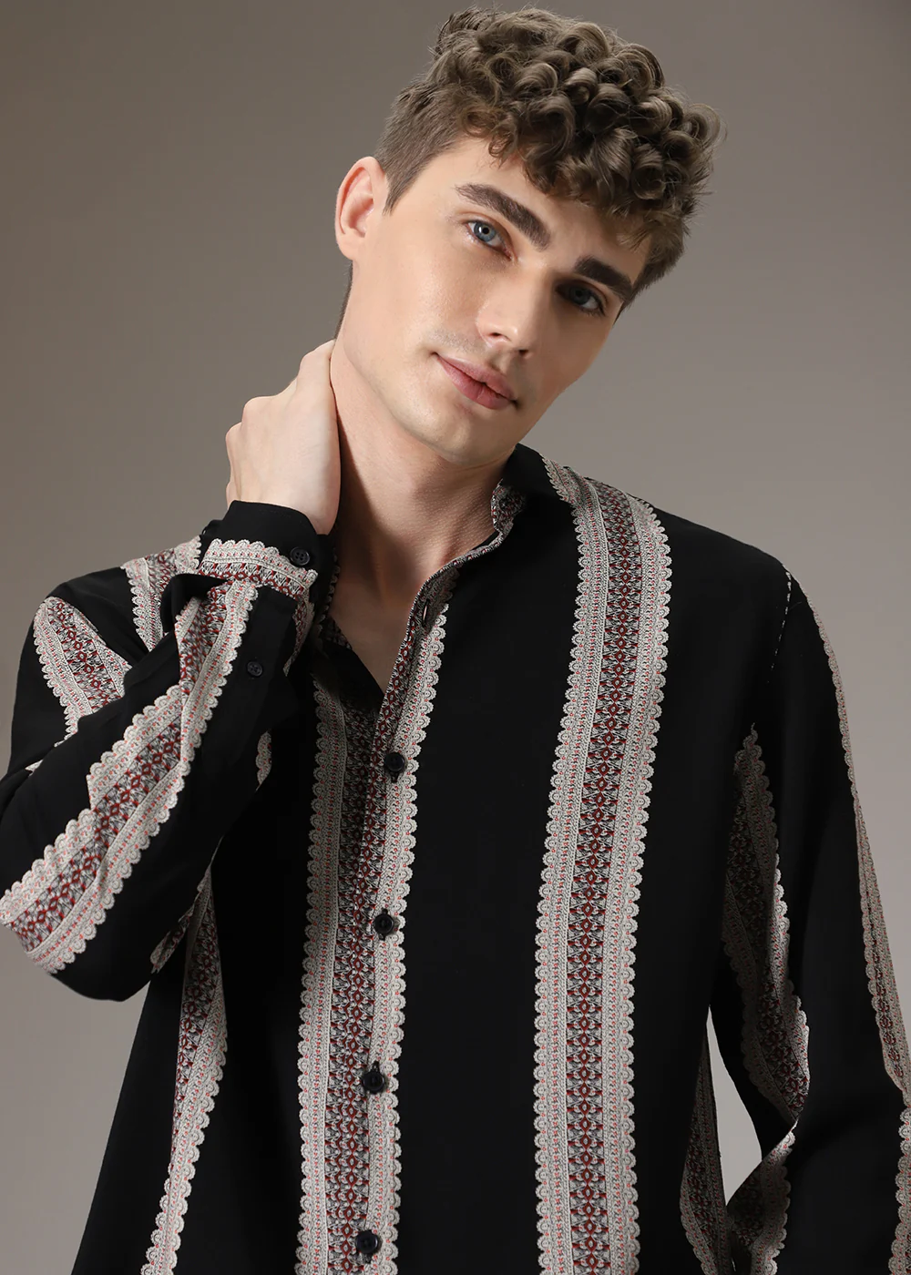 Printed Stripe Feather Shirt - Image 7