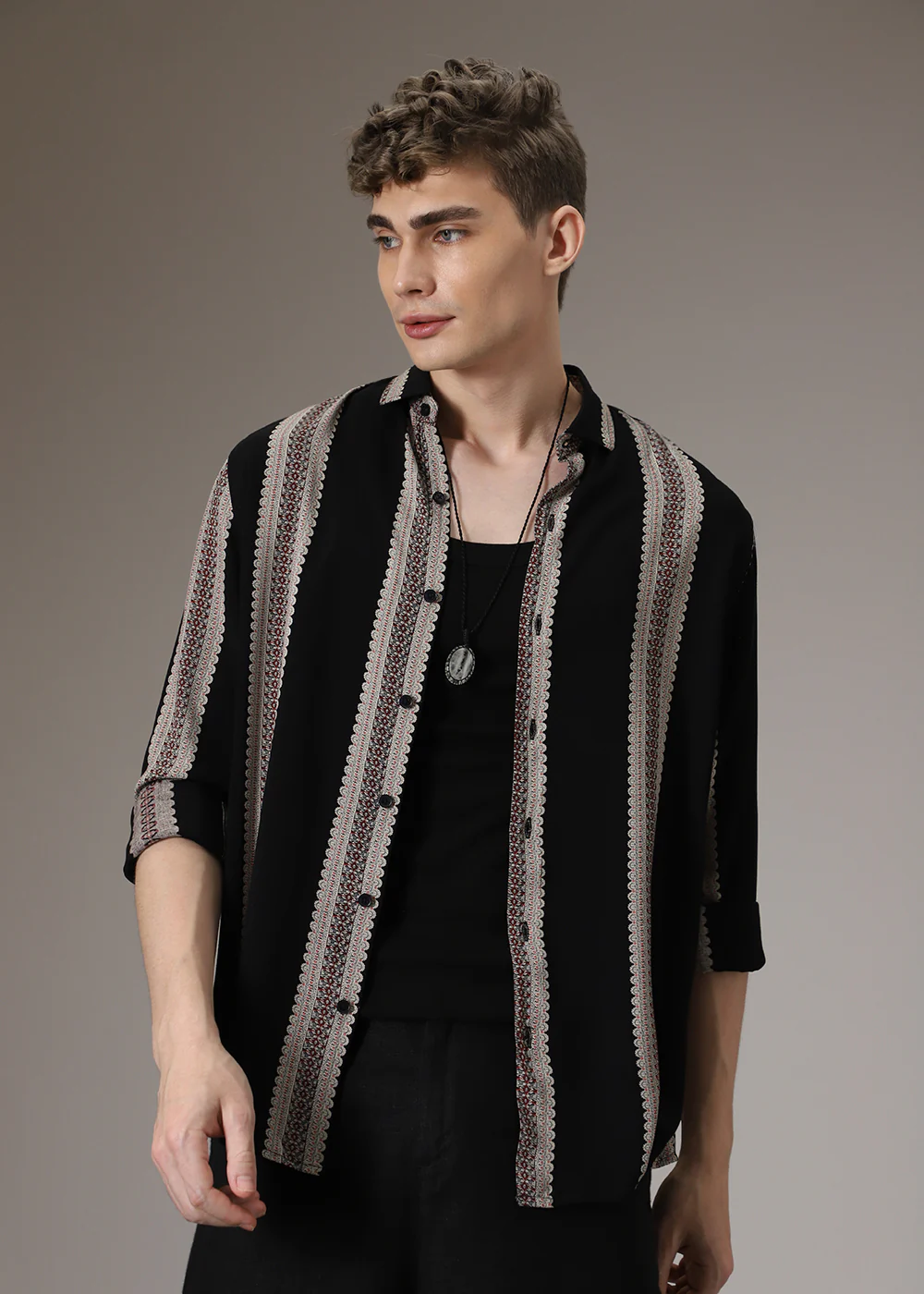 Printed Stripe Feather Shirt - Image 9