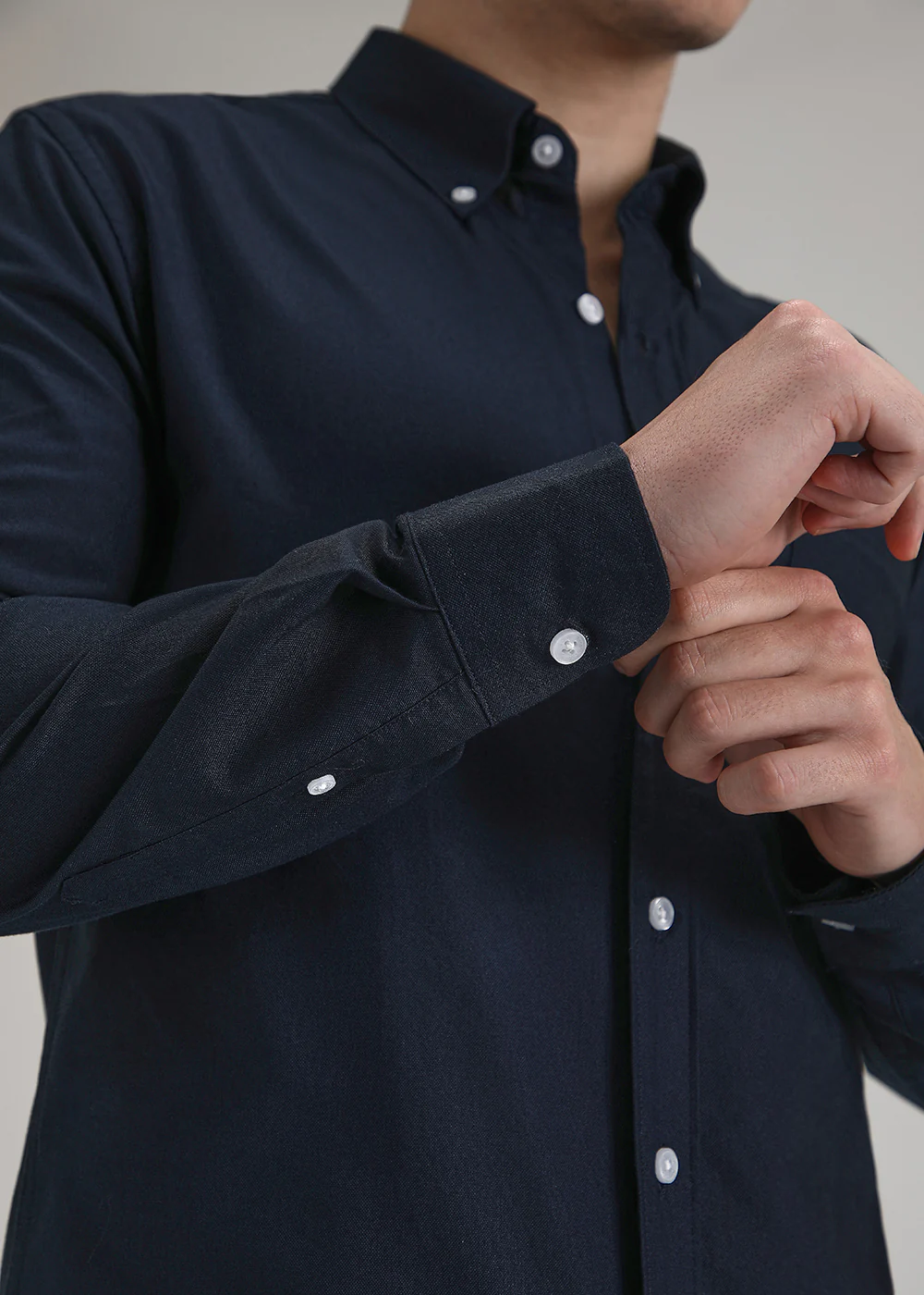 Prussian Blue Plain Cotton Oxford Shirt - Image 2
