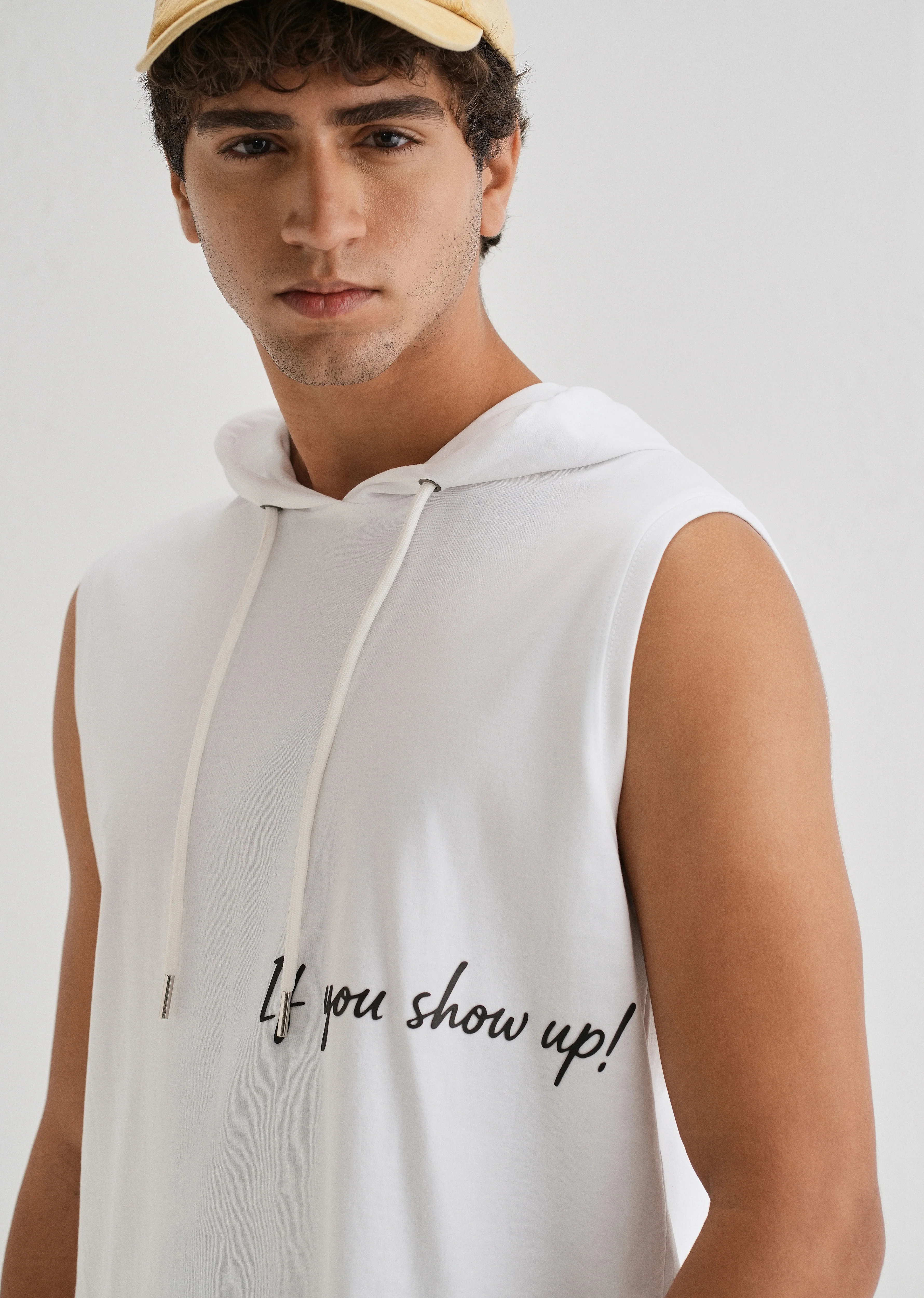 Pure White Typography Printed Hoodie Tank - Image 2