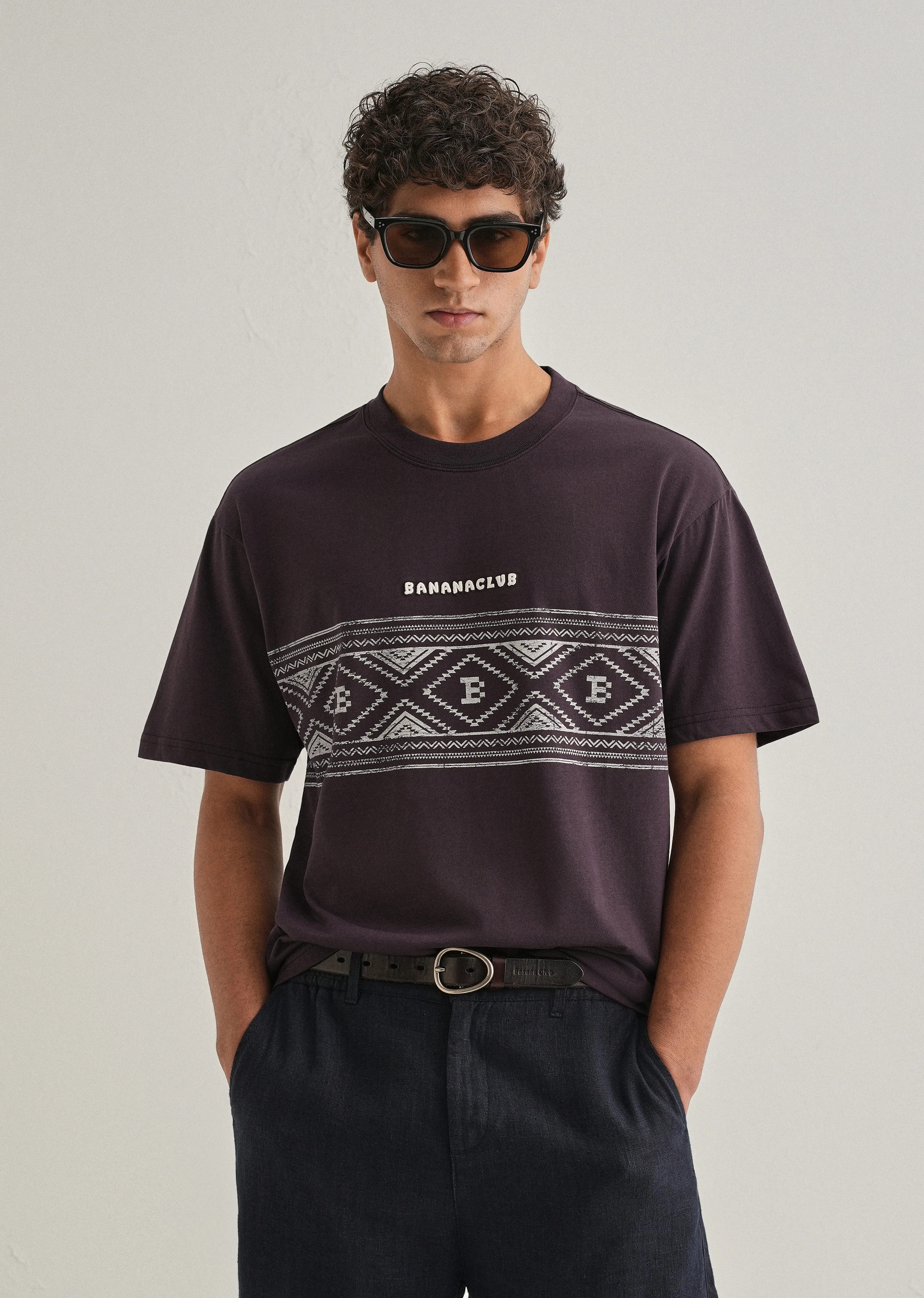 Purple Aztec Printed Oversized T-shirt - Image 3