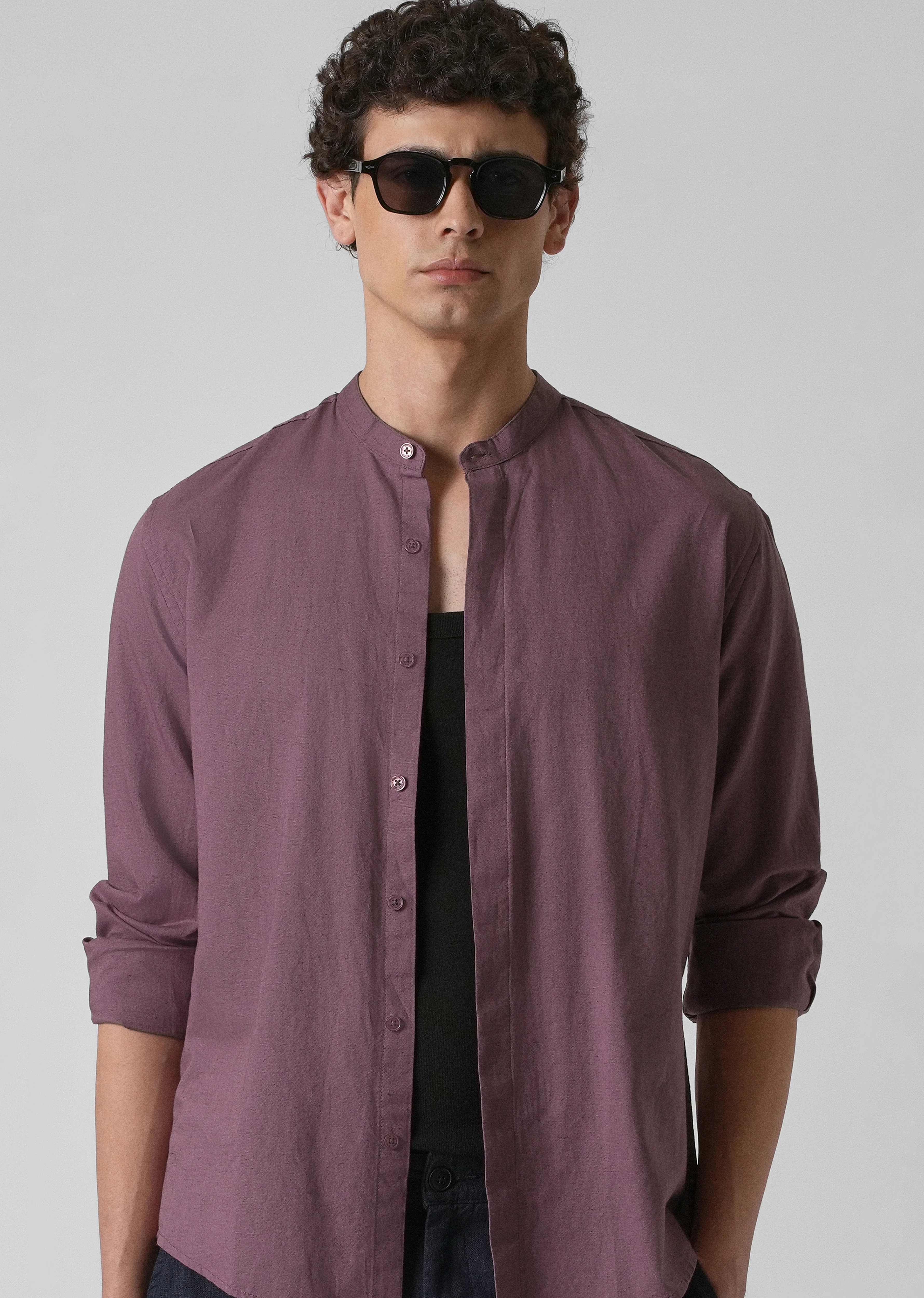 Purple Cotton Linen Shirt - Image 7