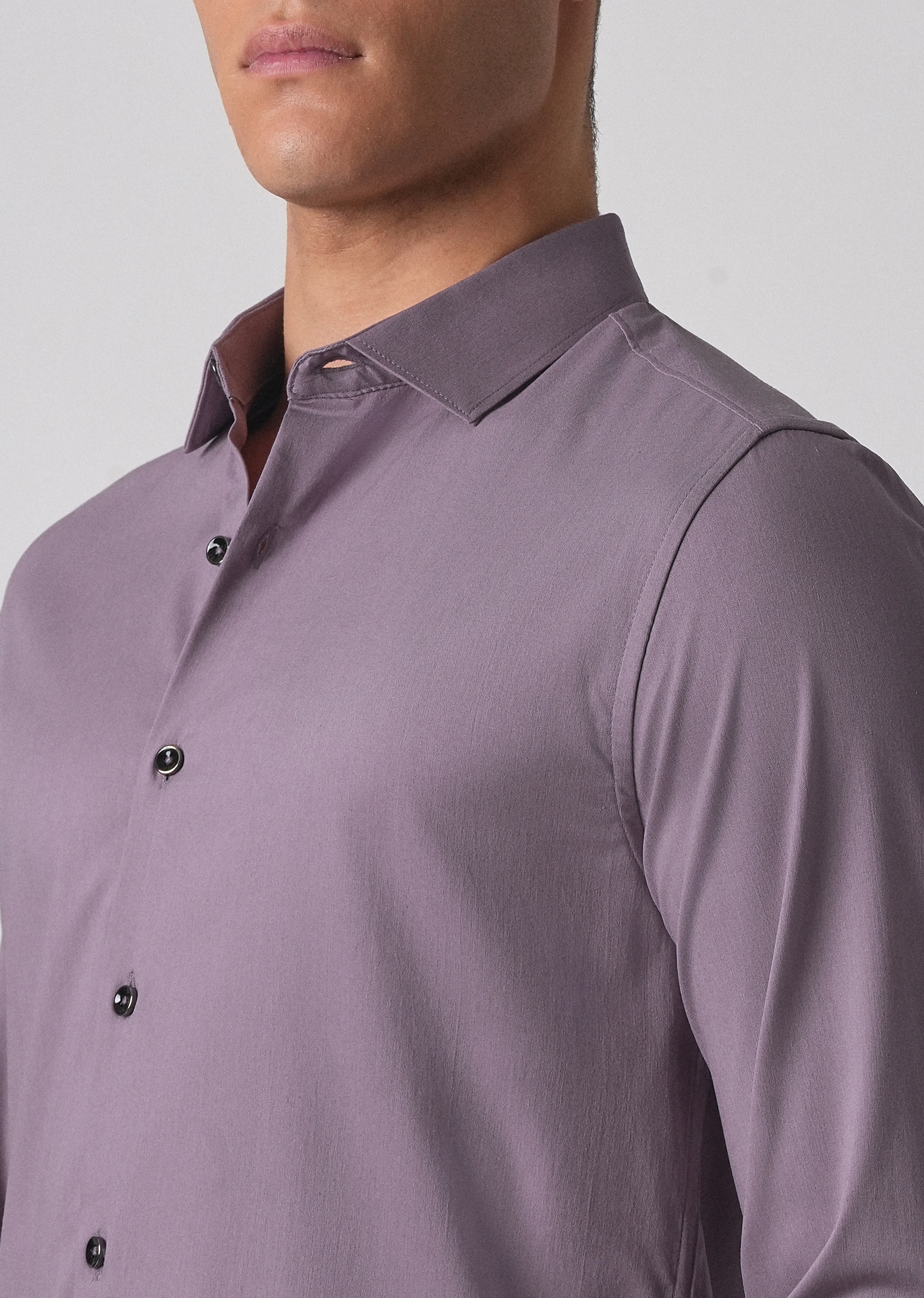 Purple Cotton Stretch Plain Shirt - Image 5