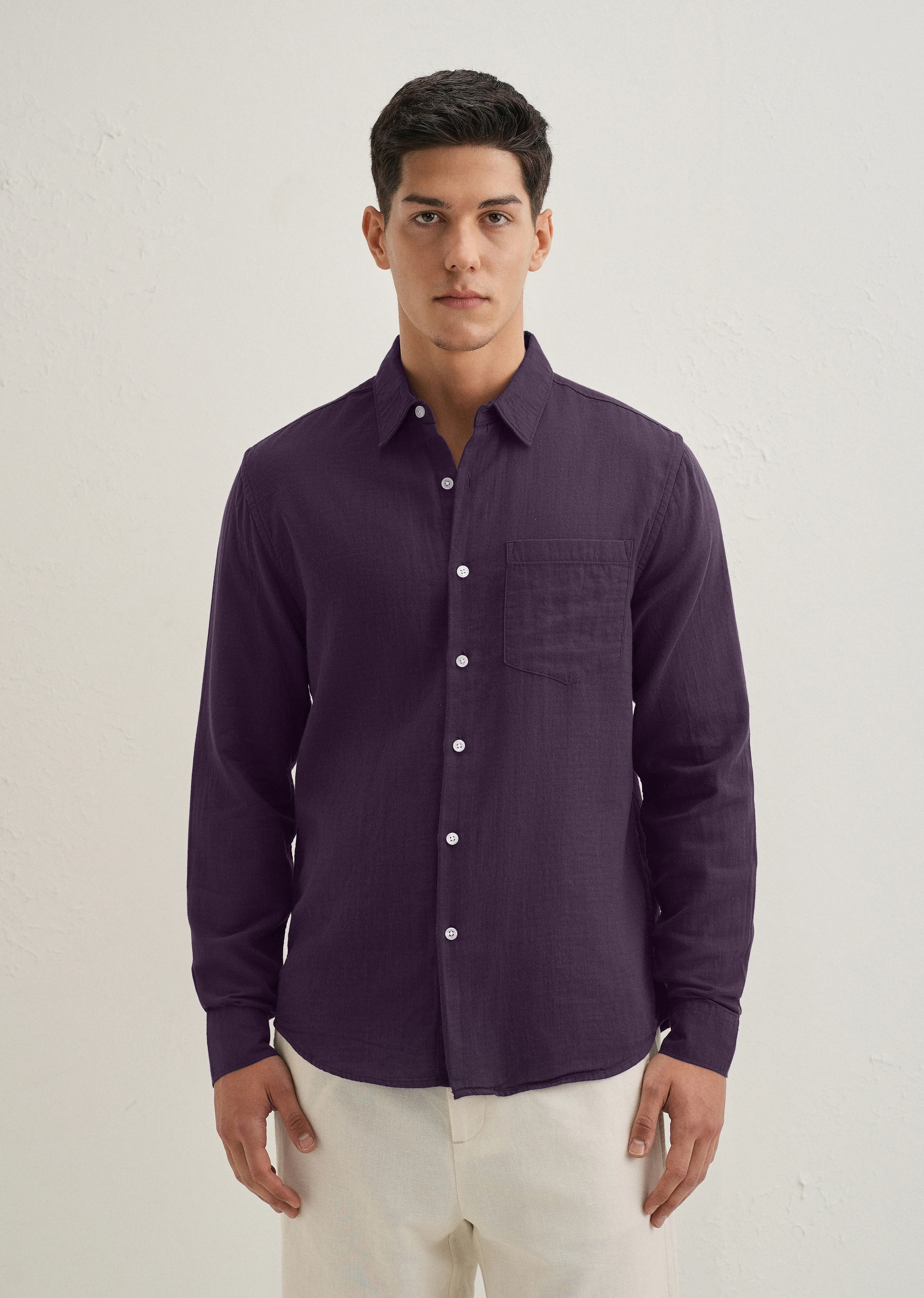 Purple Double Cloth Cotton Shirt - Image 3