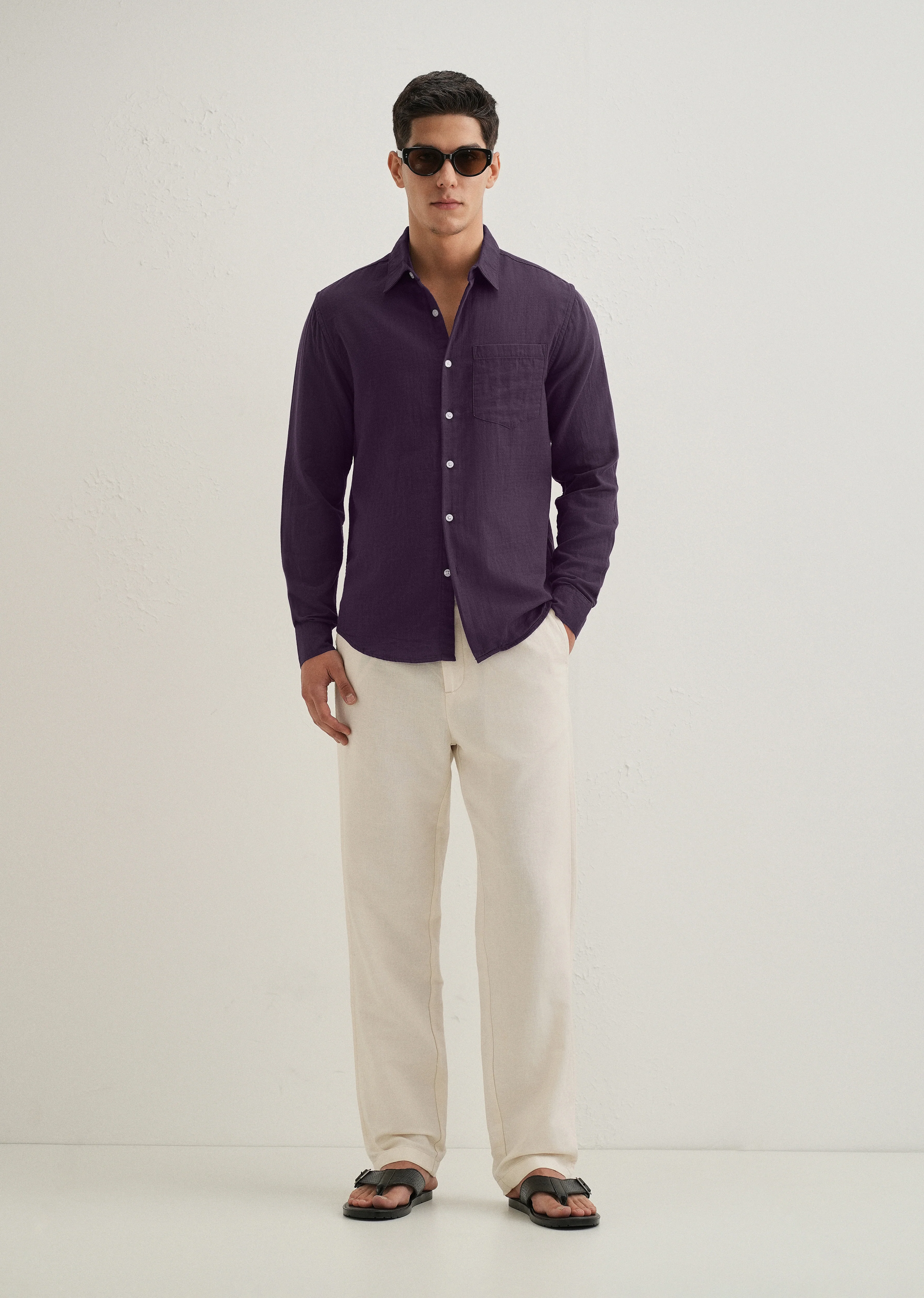 Purple Double Cloth Cotton Shirt - Image 6
