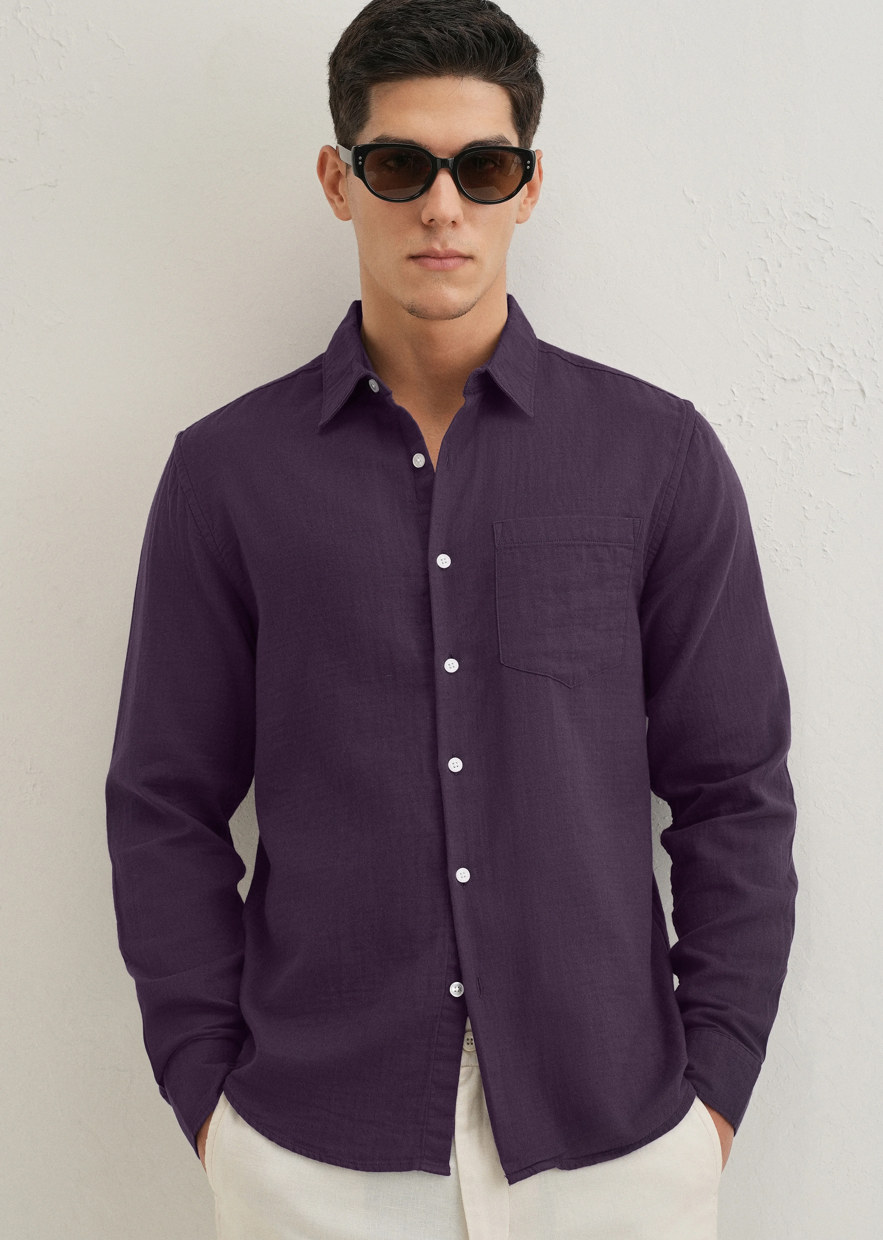 Purple Double Cloth Cotton Shirt - Image 7