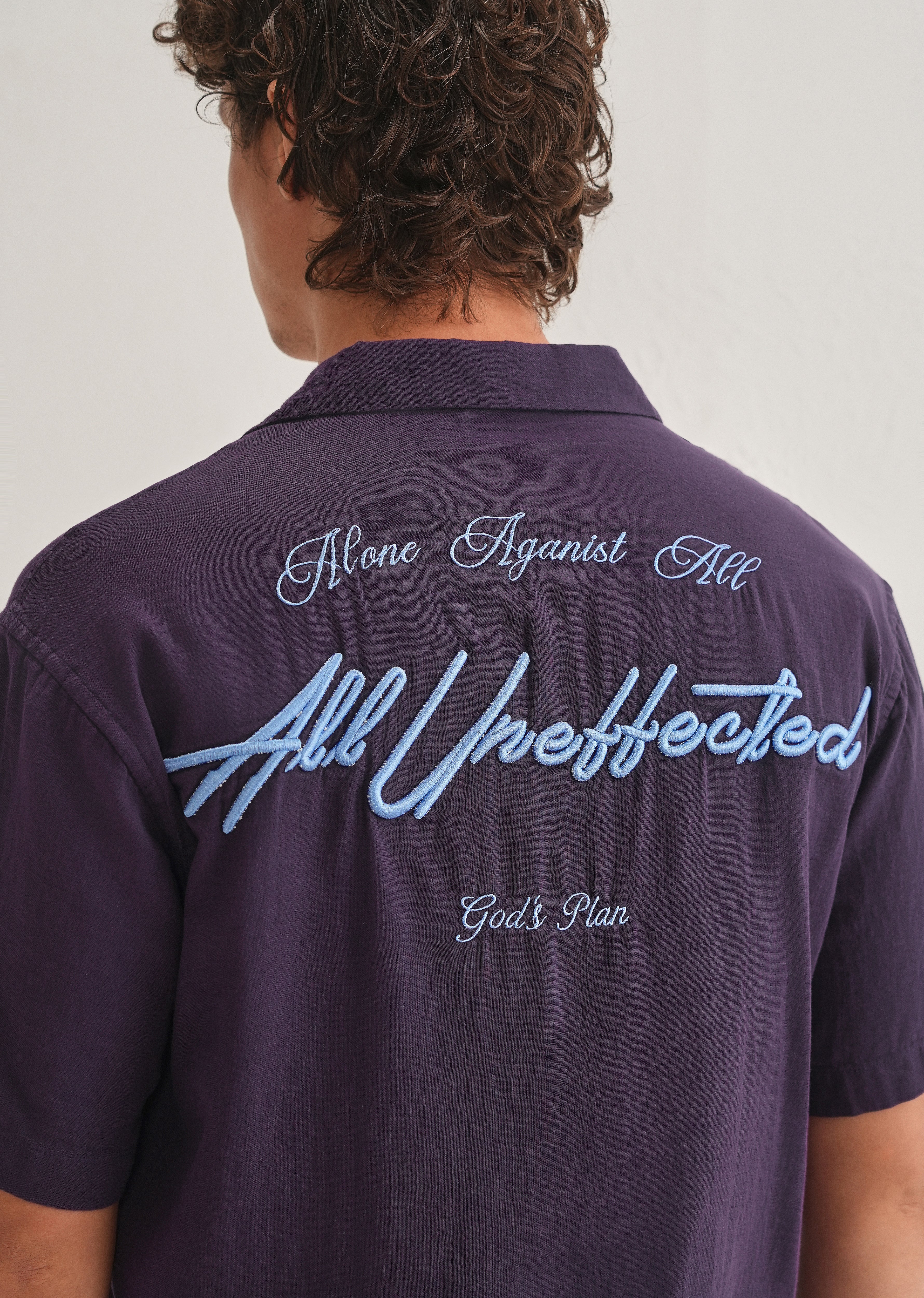 Purple Embroidered Double Cloth Cotton Shirt - Image 2