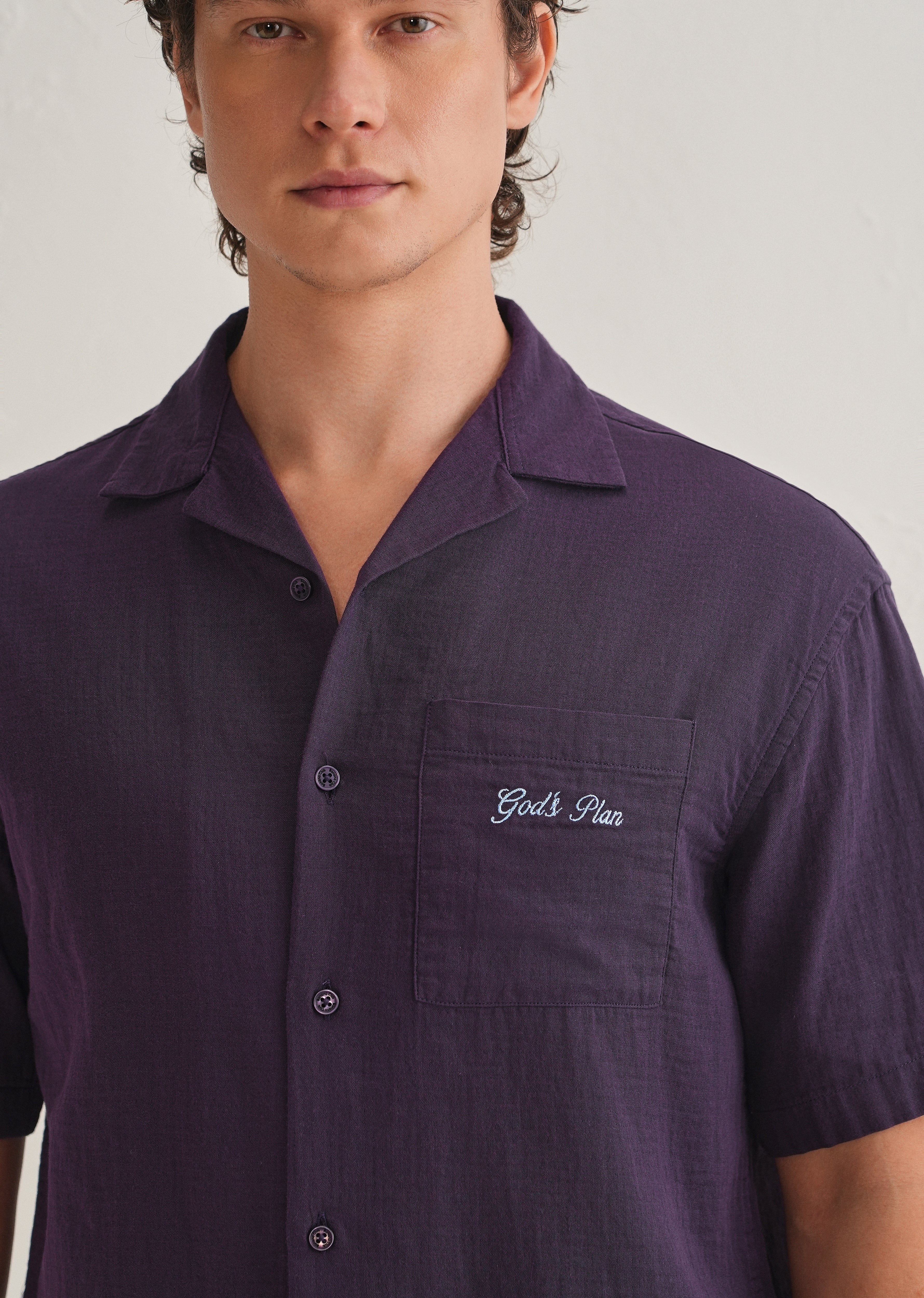 Purple Embroidered Double Cloth Cotton Shirt - Image 6