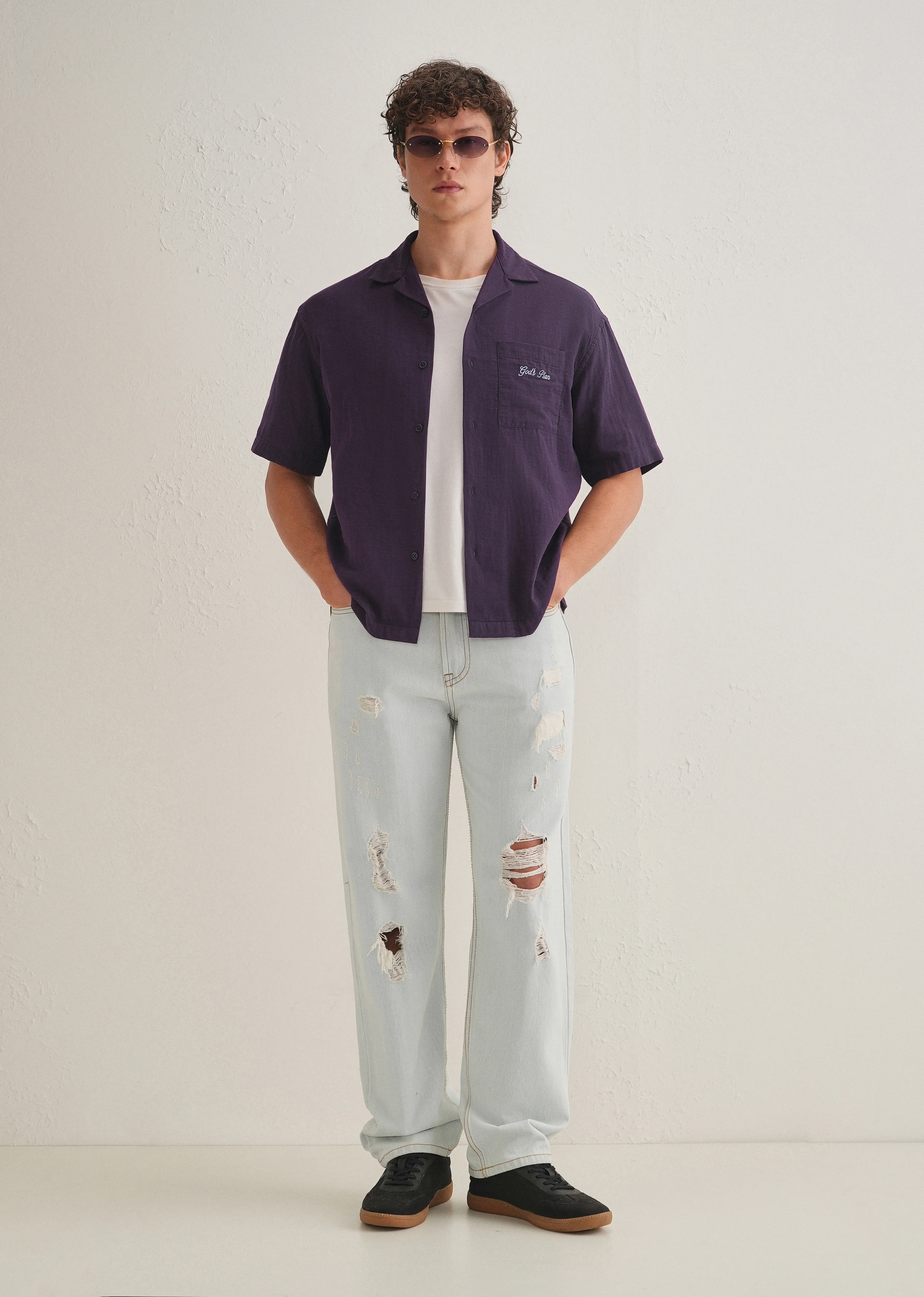 Purple Embroidered Double Cloth Cotton Shirt - Image 7