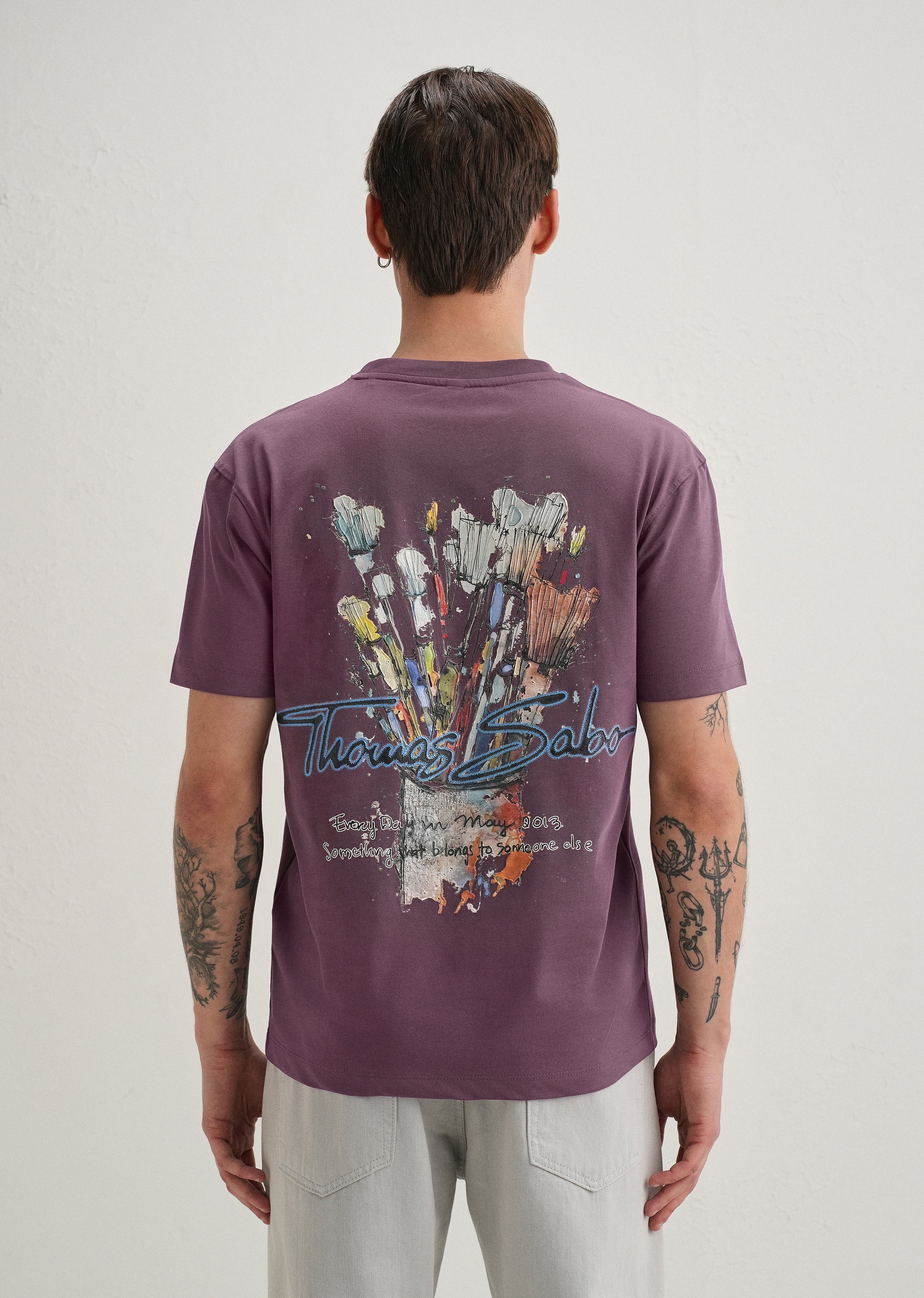 Purple Textured Back Print T-Shirt - Image 3
