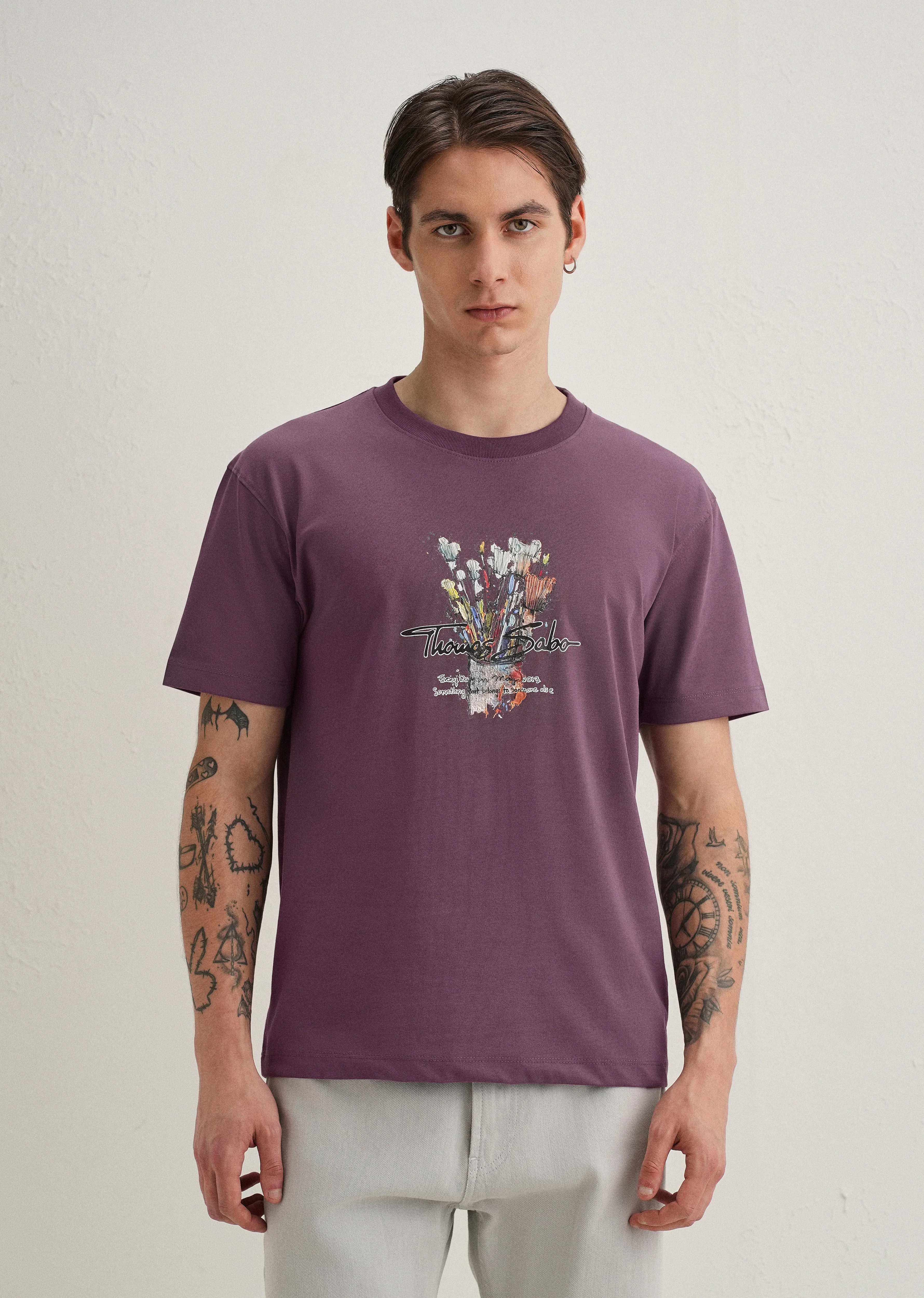 Purple Textured Back Print T-Shirt - Image 4