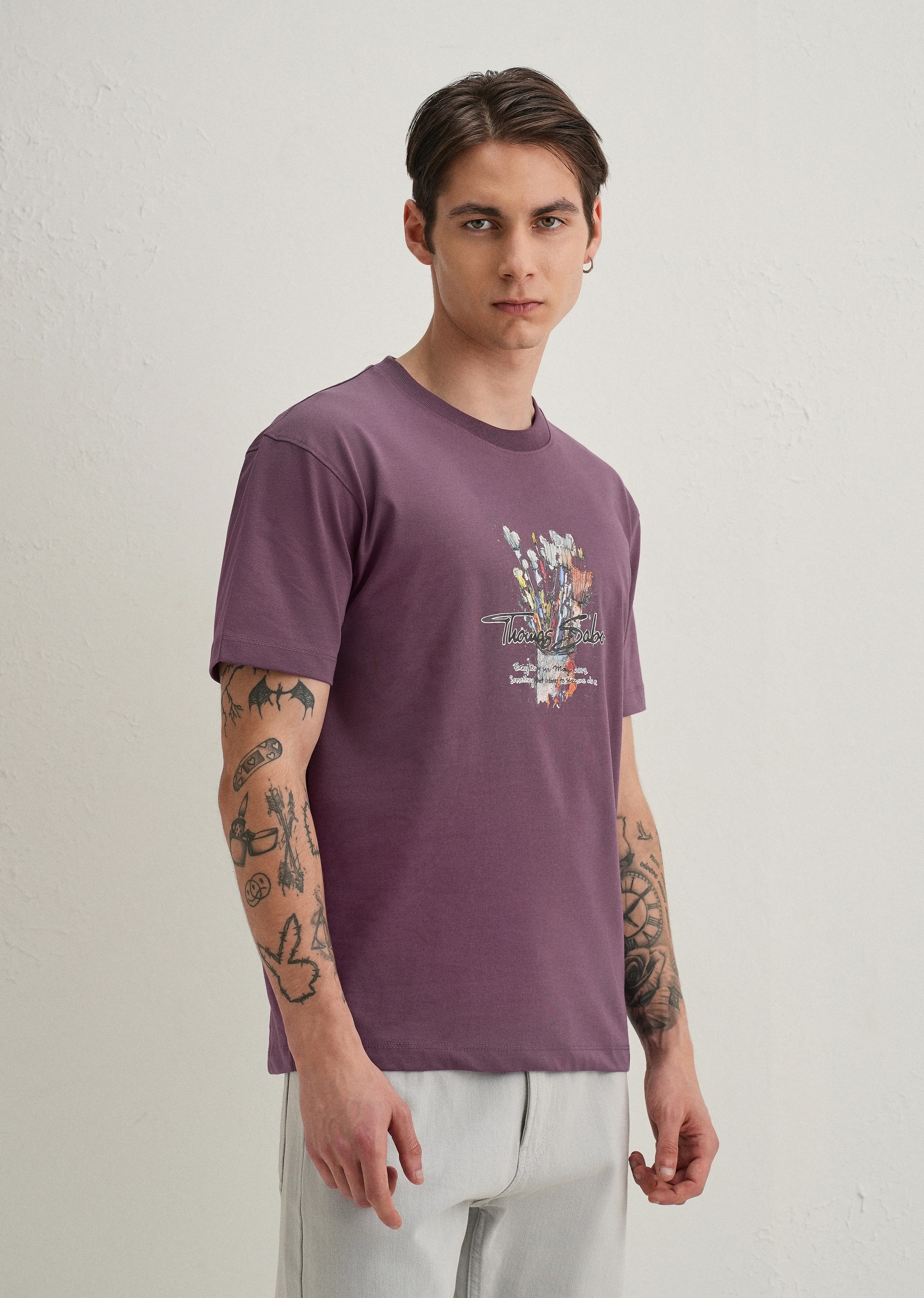 Purple Textured Back Print T-Shirt - Image 5