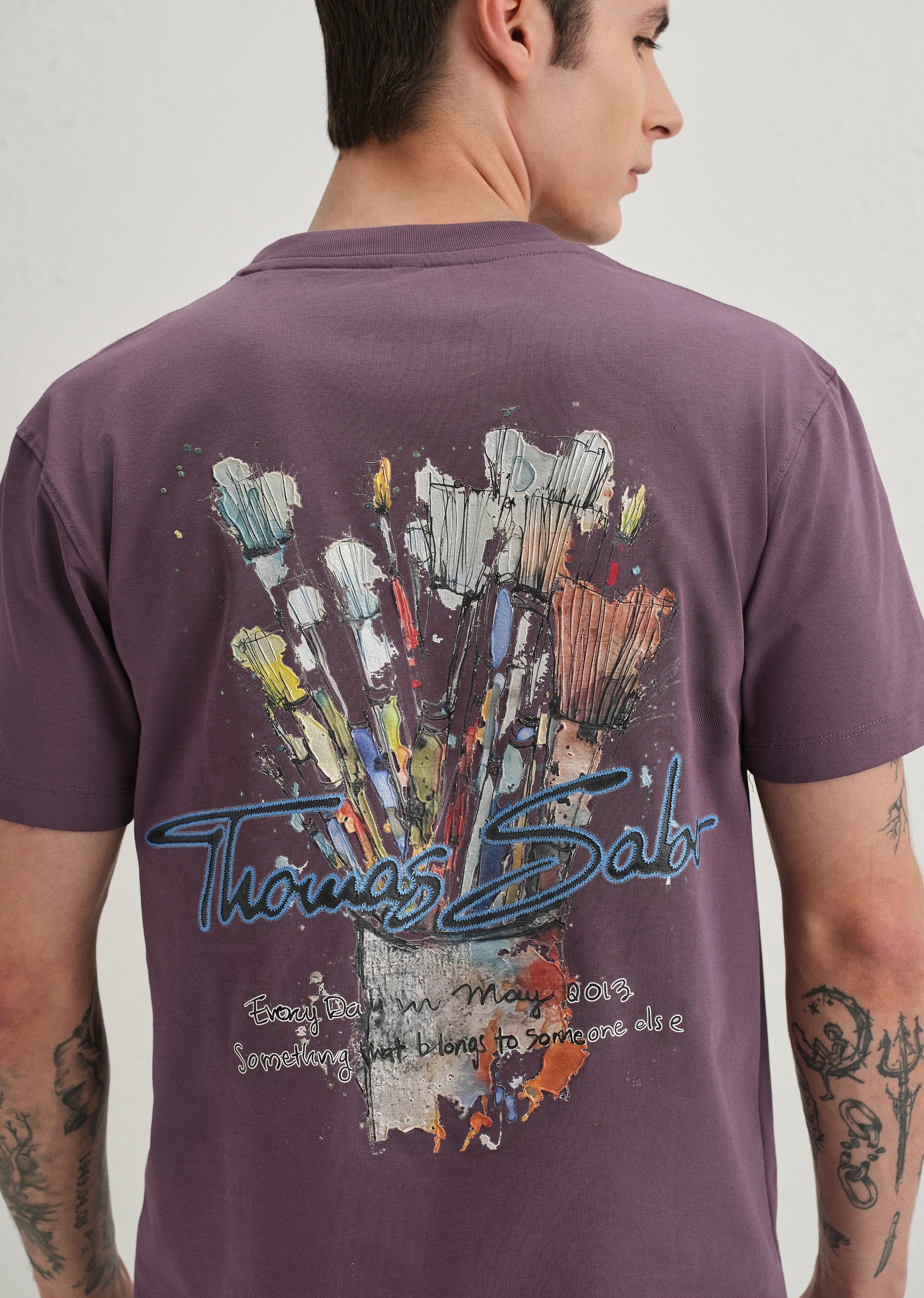 Purple Textured Back Print T-Shirt - Image 6