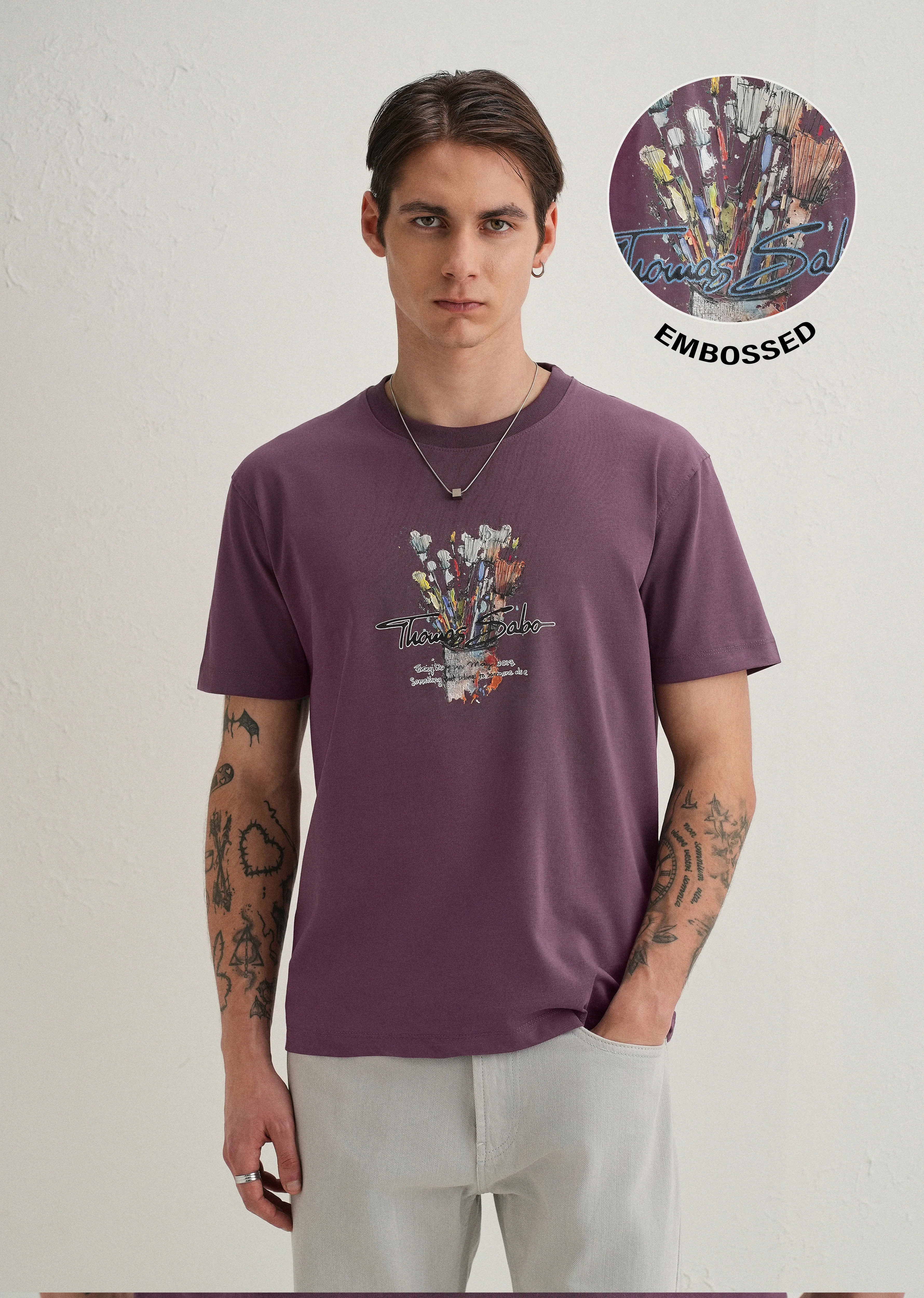 Purple Textured Back Print T-Shirt - Image 8