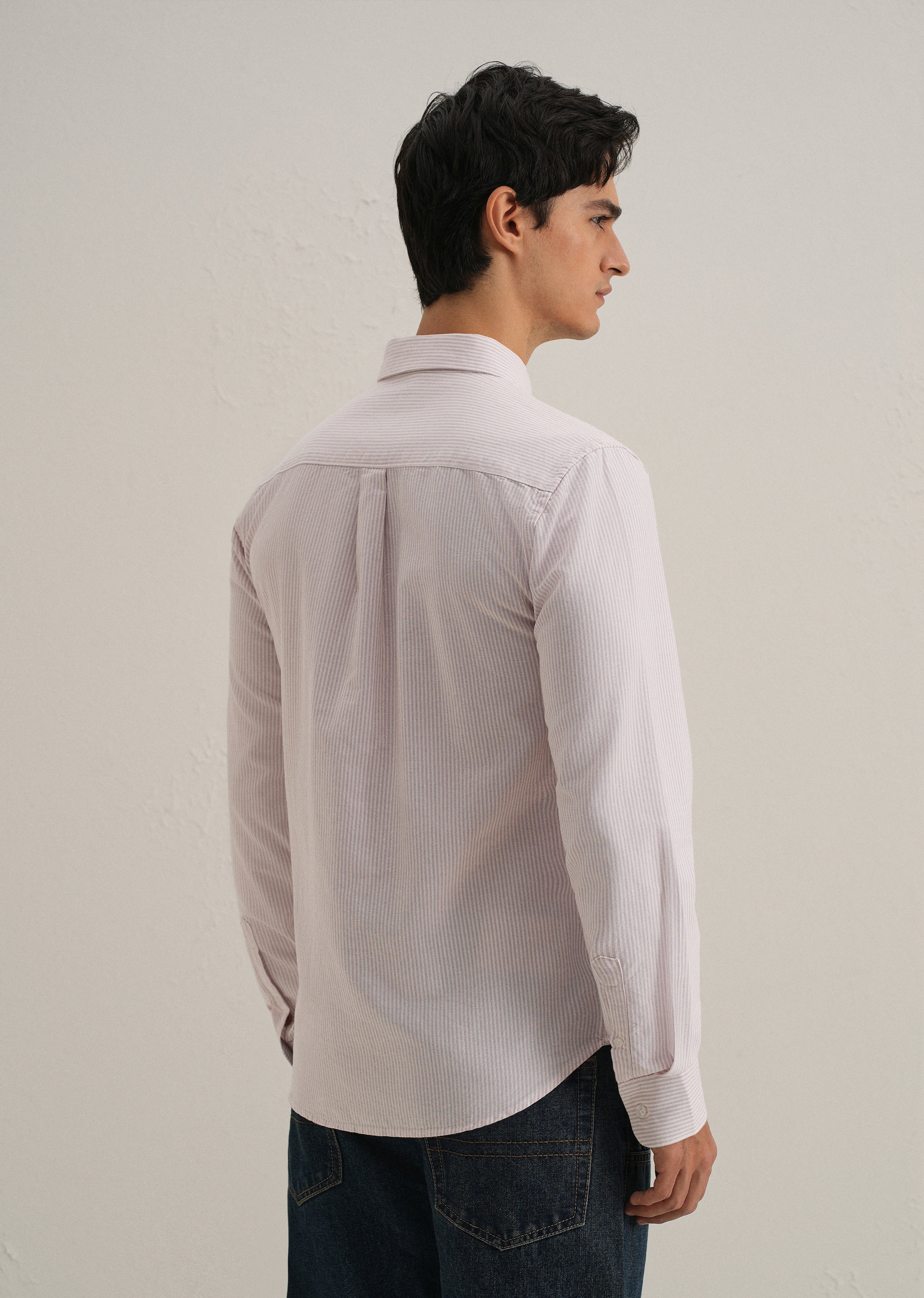 Purple Vertical Striped Cotton Shirt - Image 4