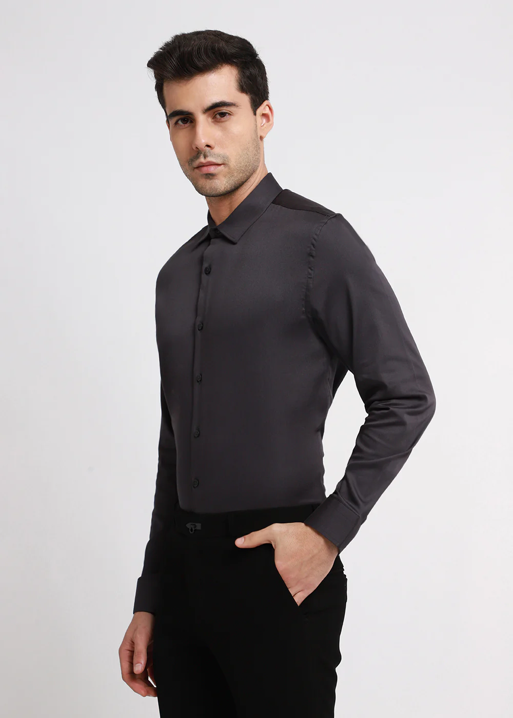 Quarry Gray Plain Satin Shirt - Image 4