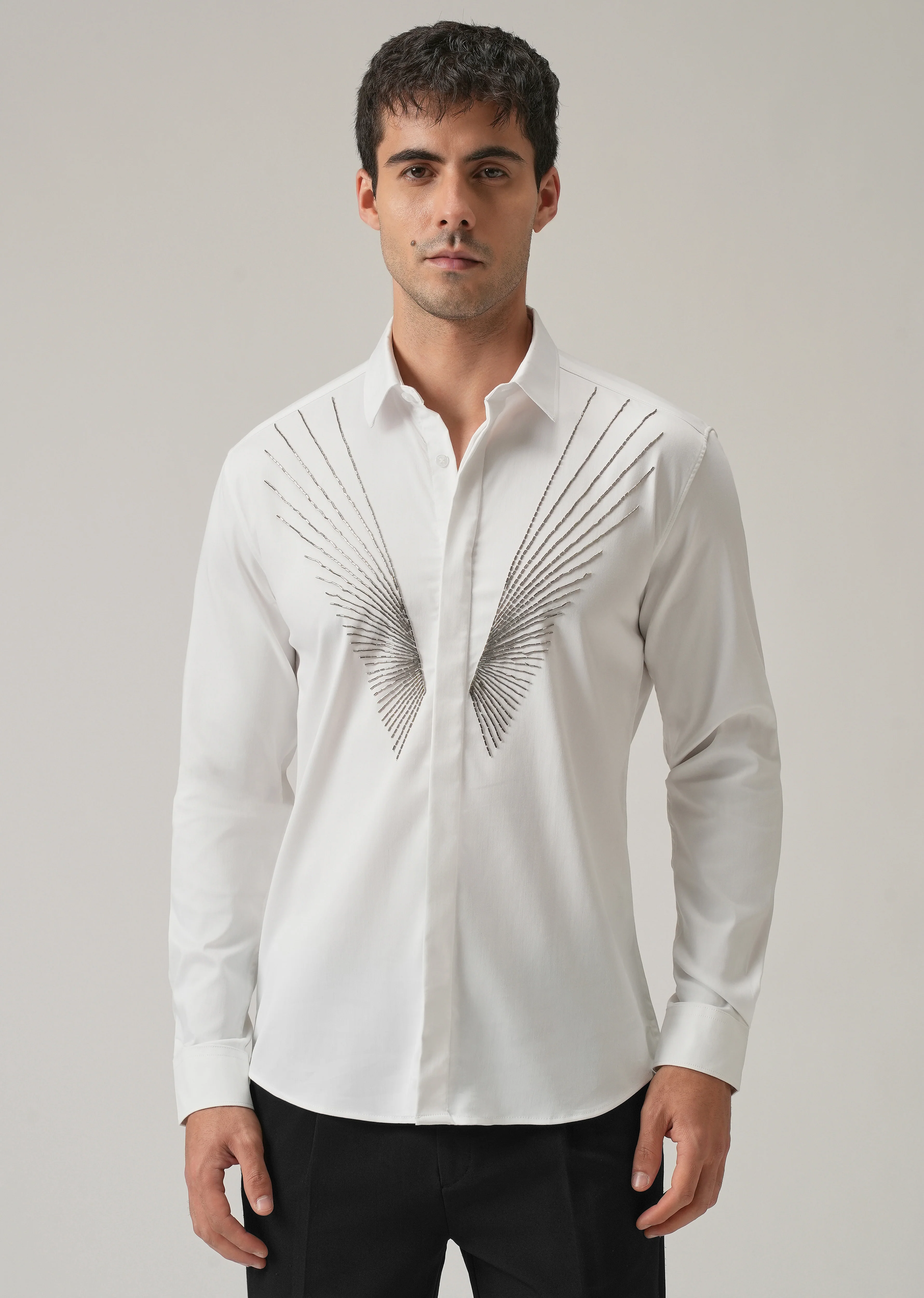 Radiant Handwork White Designer Shirt - Image 3