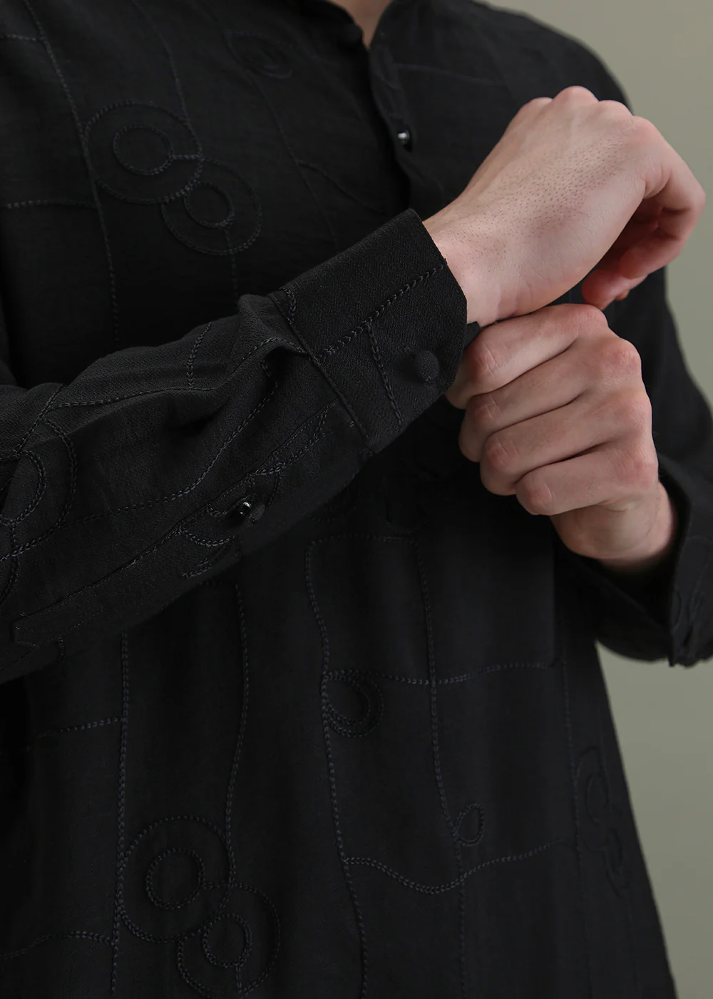 Raven Black Self Thread Embroidered Kurta - Image 2