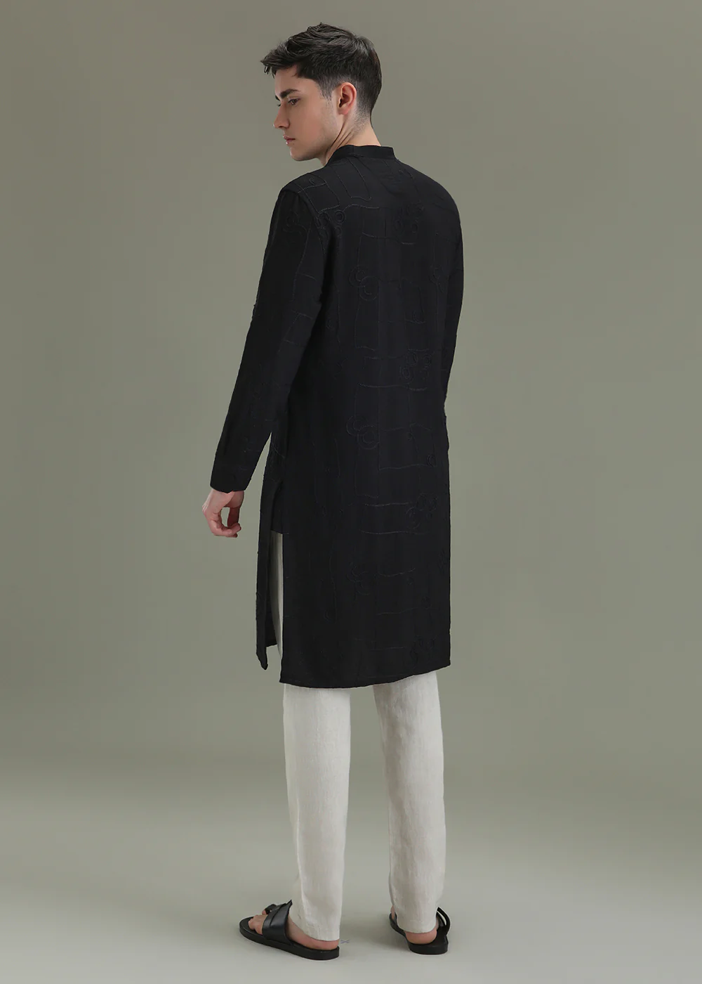 Raven Black Self Thread Embroidered Kurta - Image 4