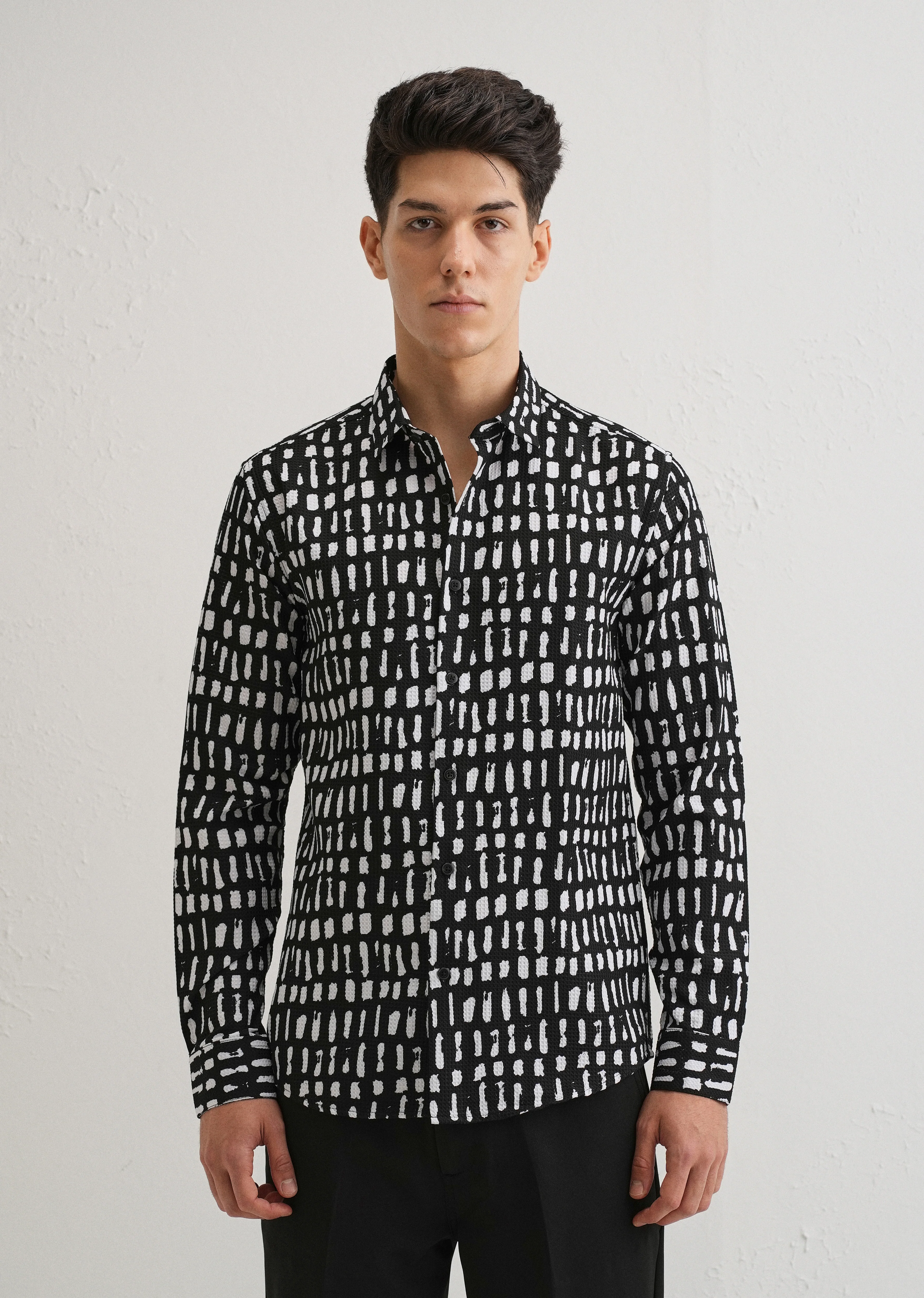 Rectangular Brushed Waffle Dobby Black Shirt - Image 3
