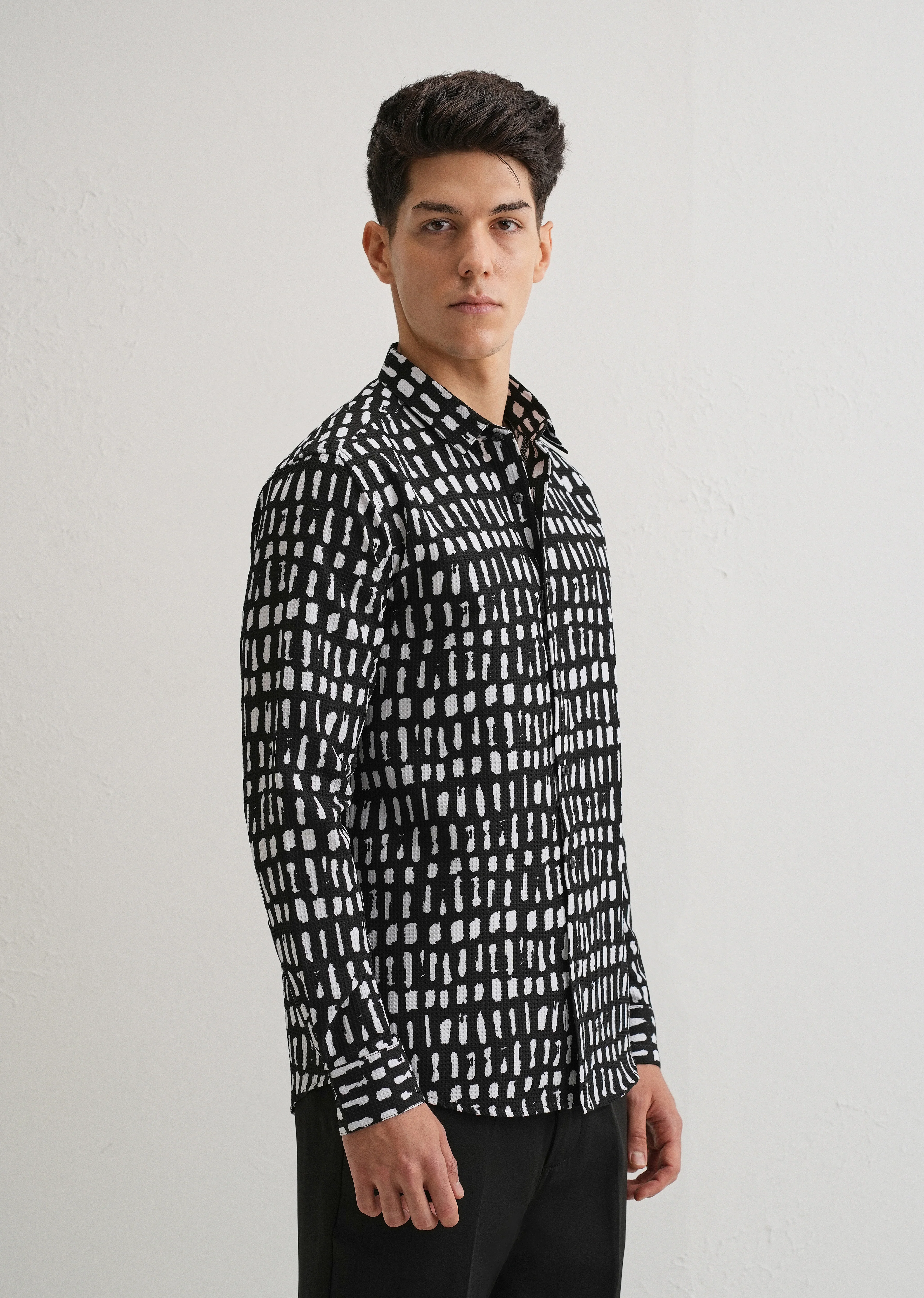 Rectangular Brushed Waffle Dobby Black Shirt - Image 4