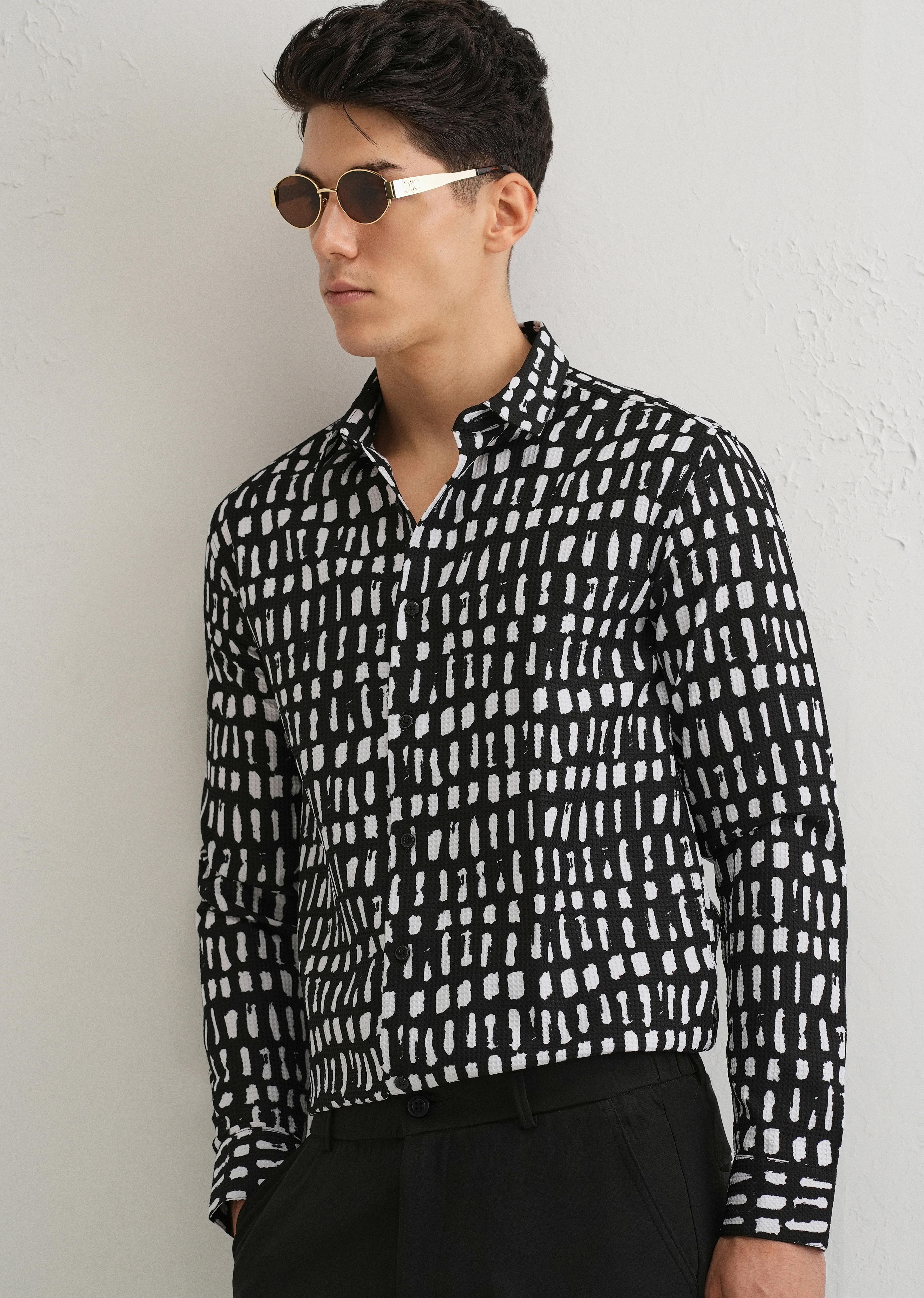 Rectangular Brushed Waffle Dobby Black Shirt - Image 7