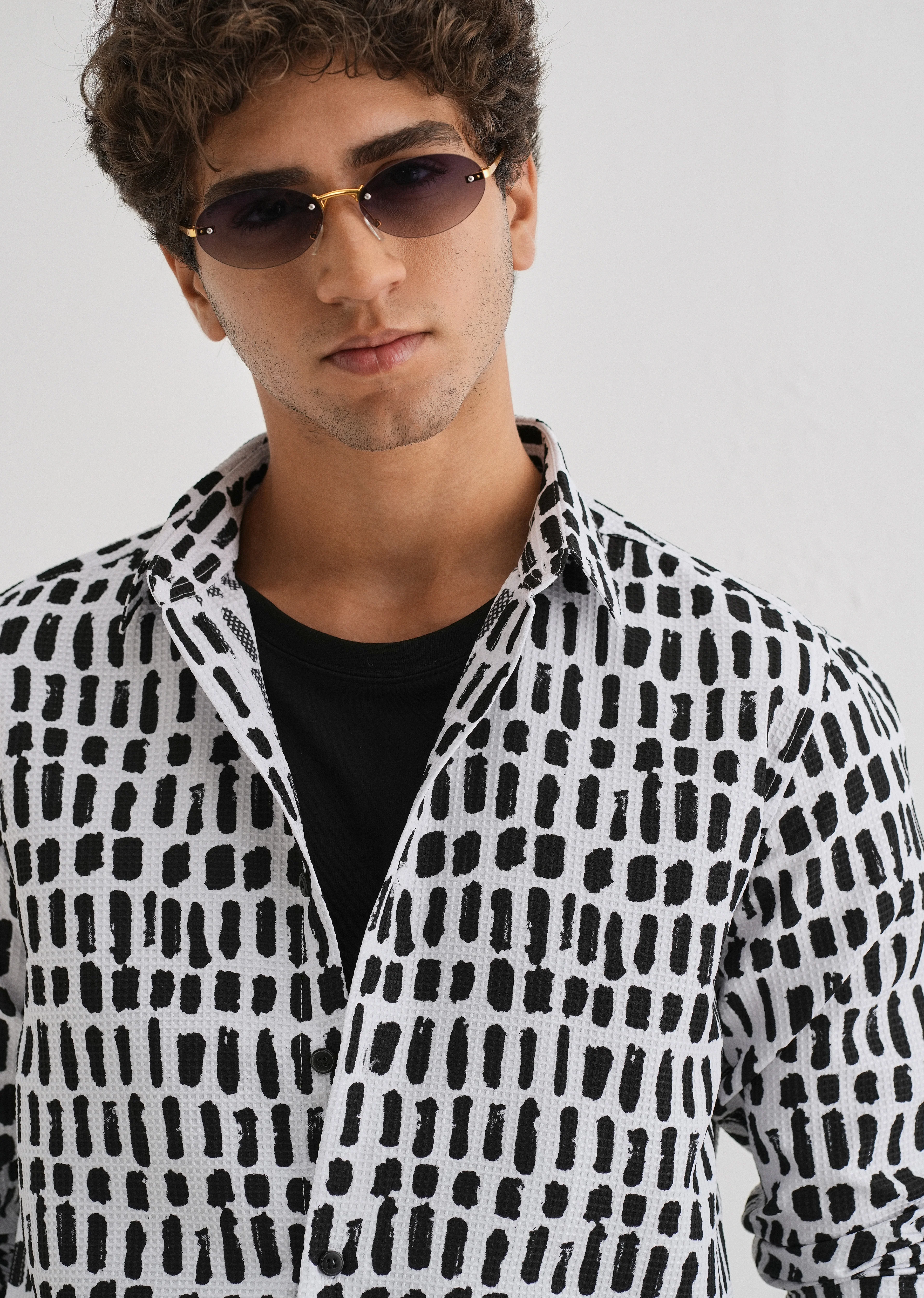 Rectangular Brushed Waffle Dobby White Shirt - Image 5