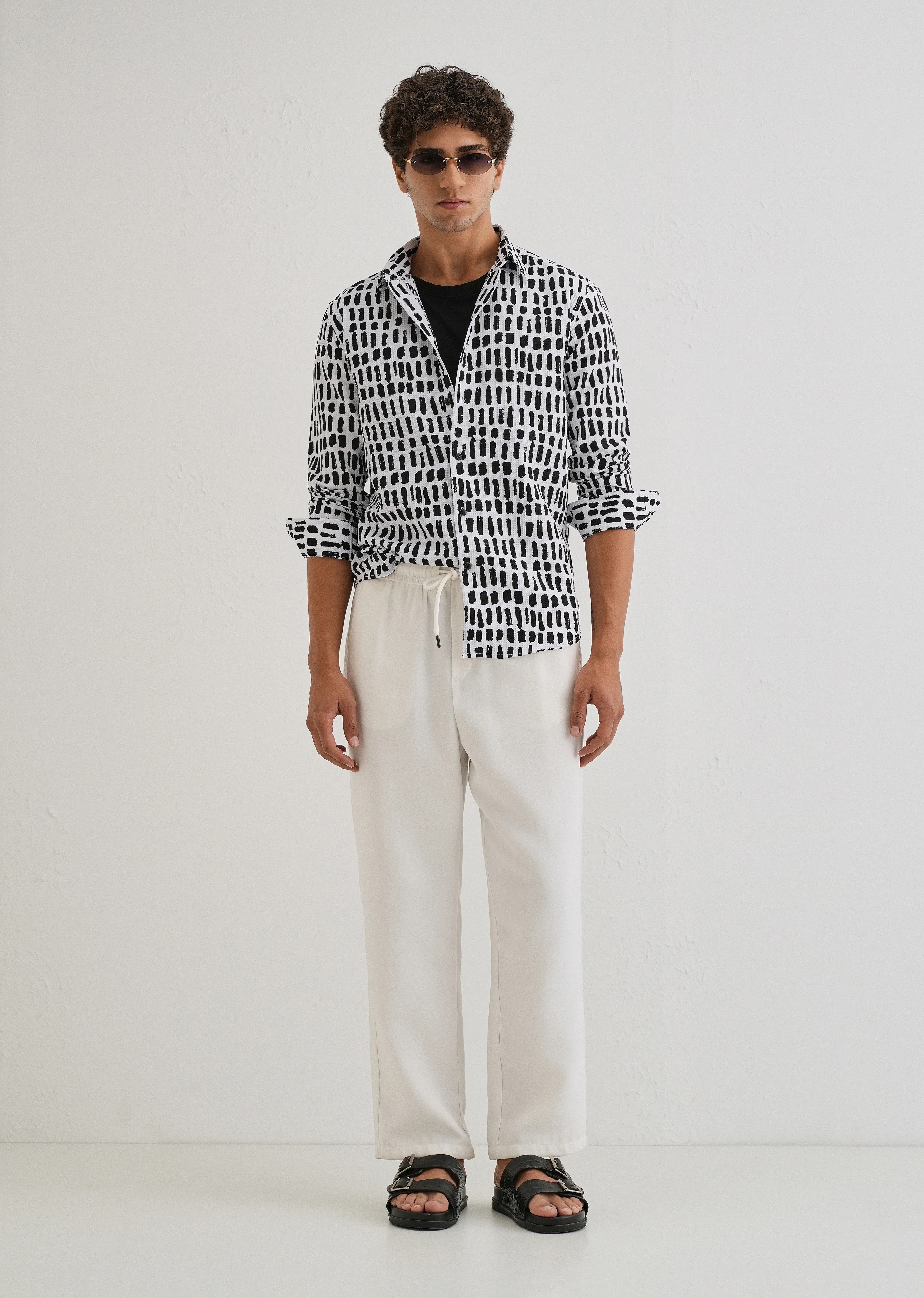 Rectangular Brushed Waffle Dobby White Shirt - Image 6
