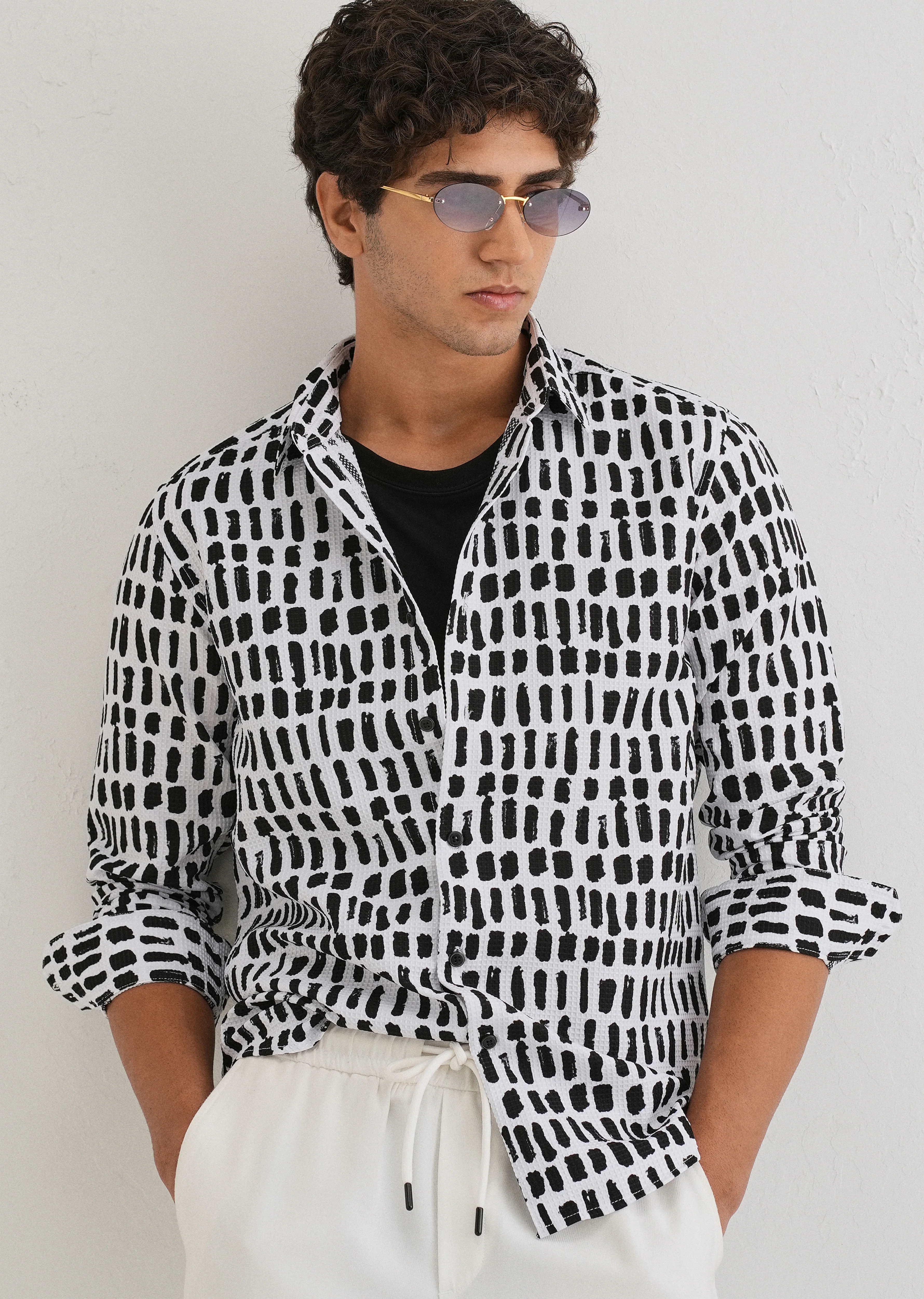 Rectangular Brushed Waffle Dobby White Shirt - Image 7
