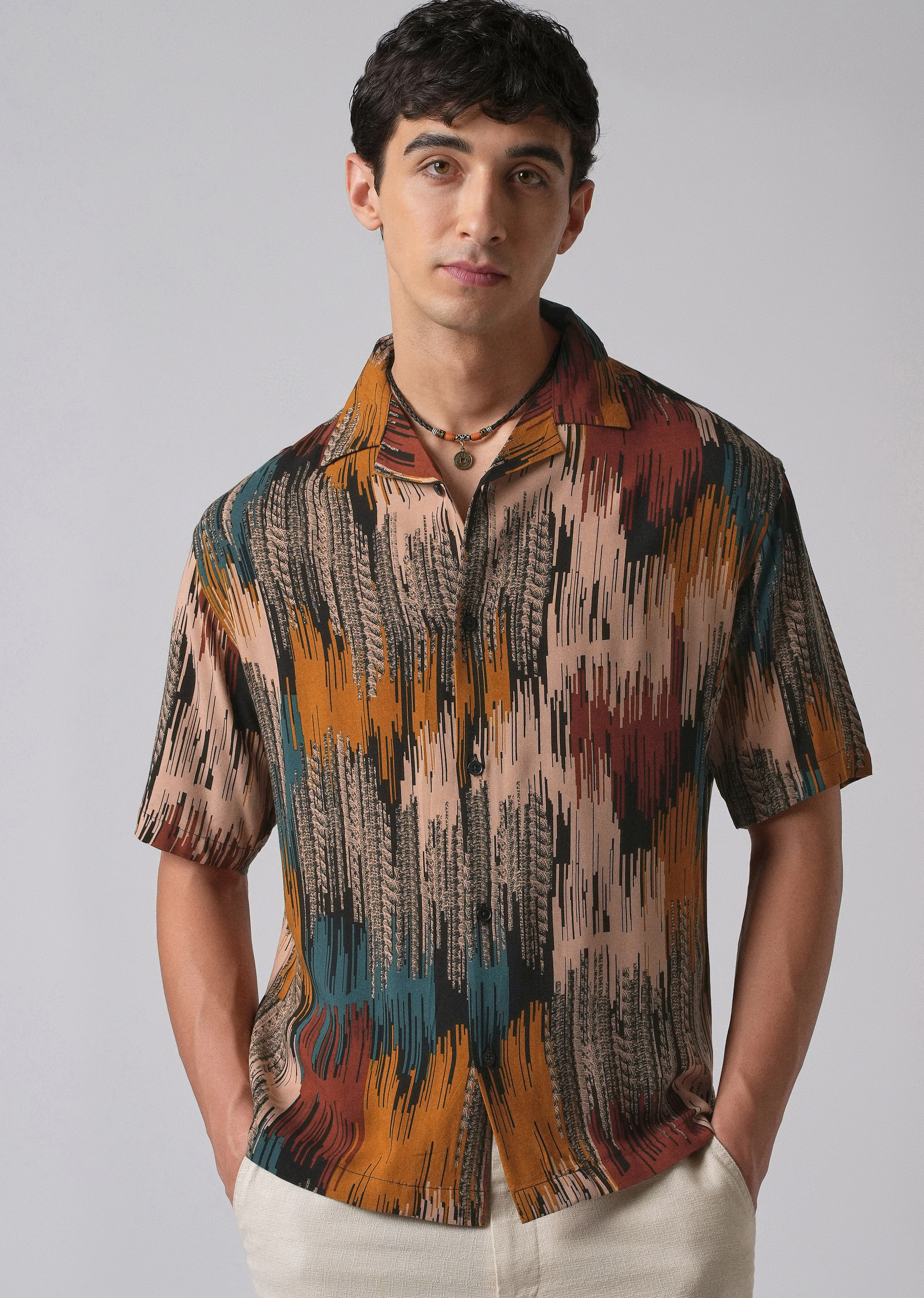 Red Abstract Brushstroke Oversized Feather Shirt - Image 7