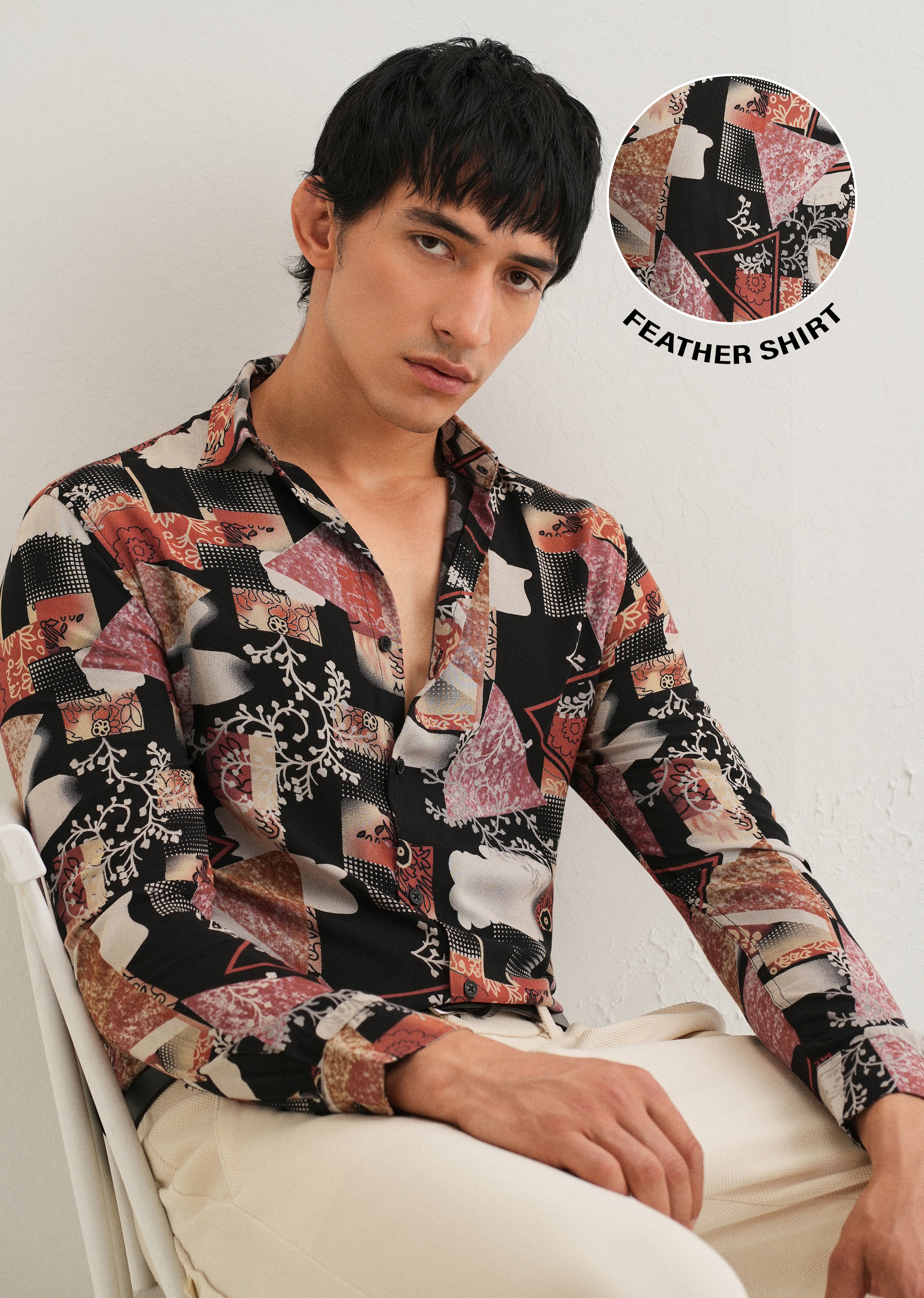 Red Abstract Feather Shirt - Image 7