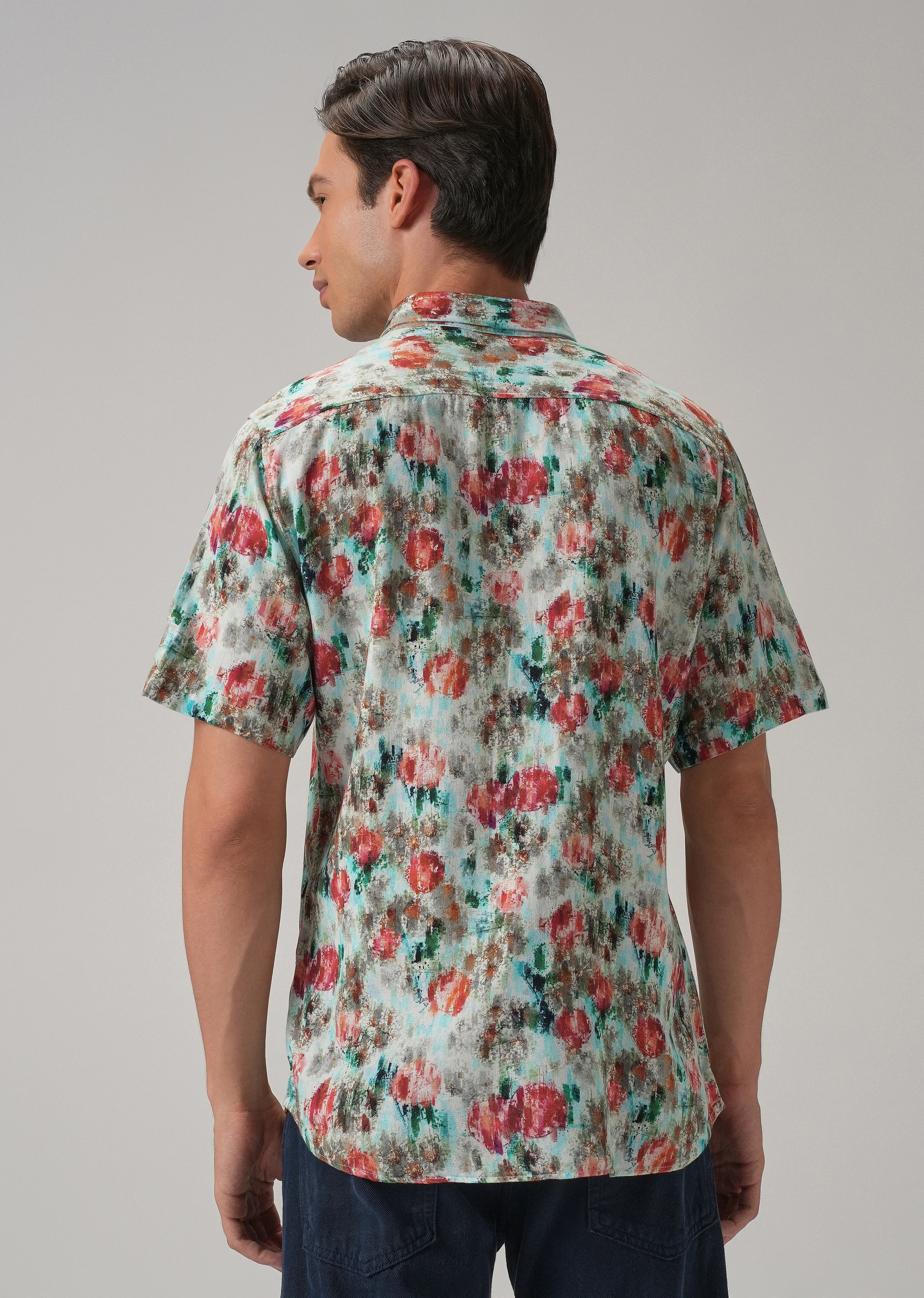 Red Abstract Patch Half Sleeve shirt - Image 2