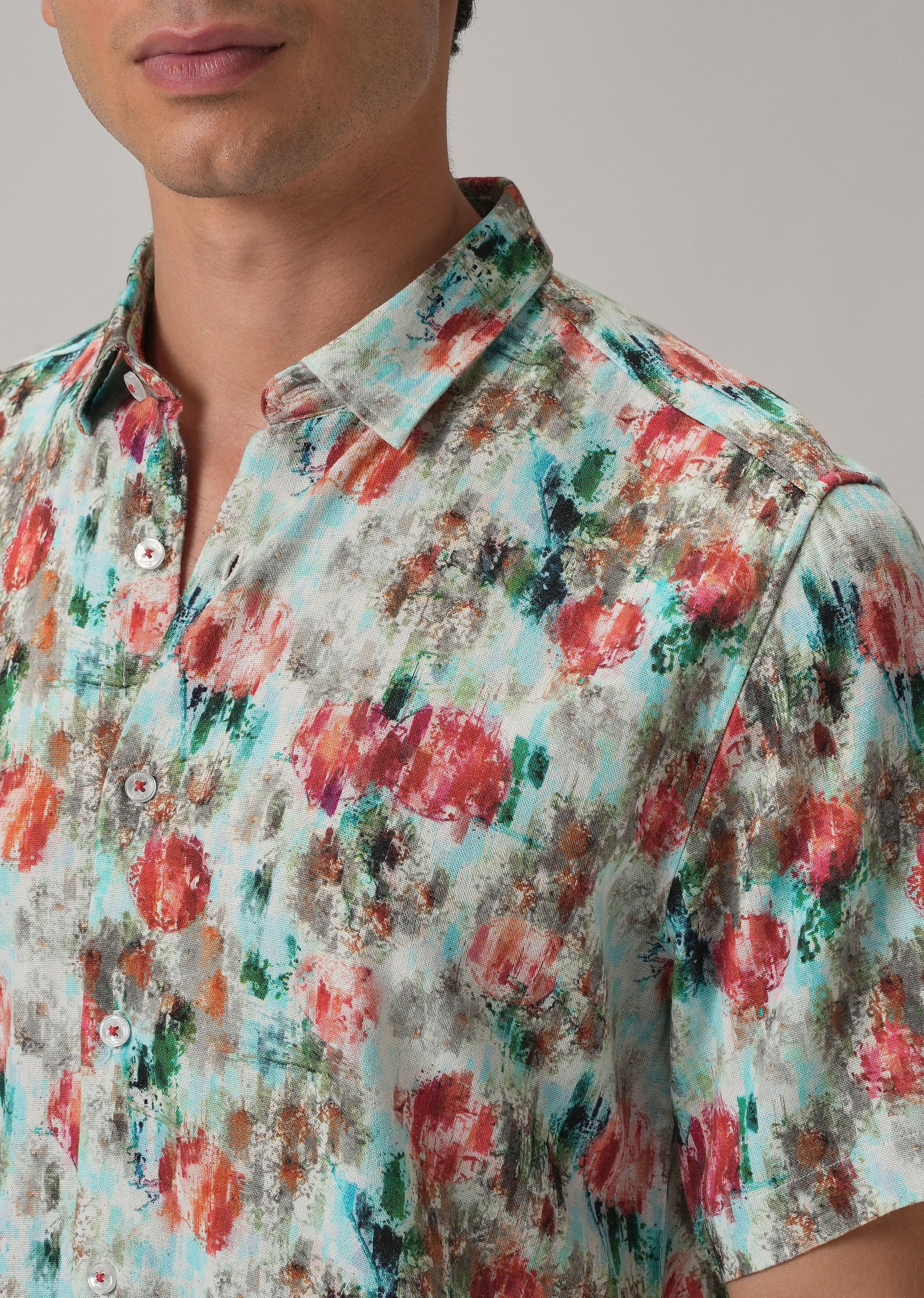 Red Abstract Patch Half Sleeve shirt - Image 5
