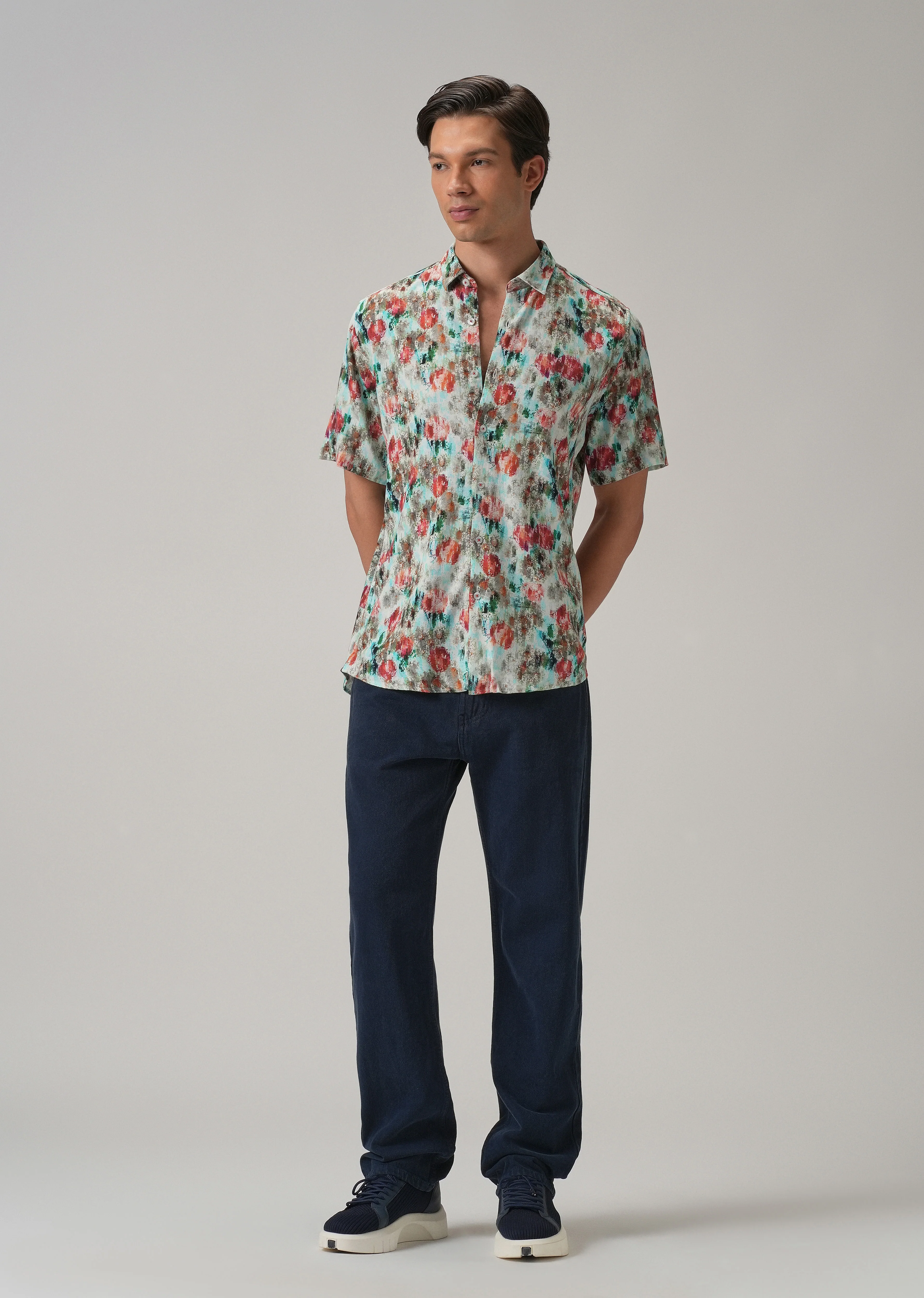 Red Abstract Patch Half Sleeve shirt - Image 6
