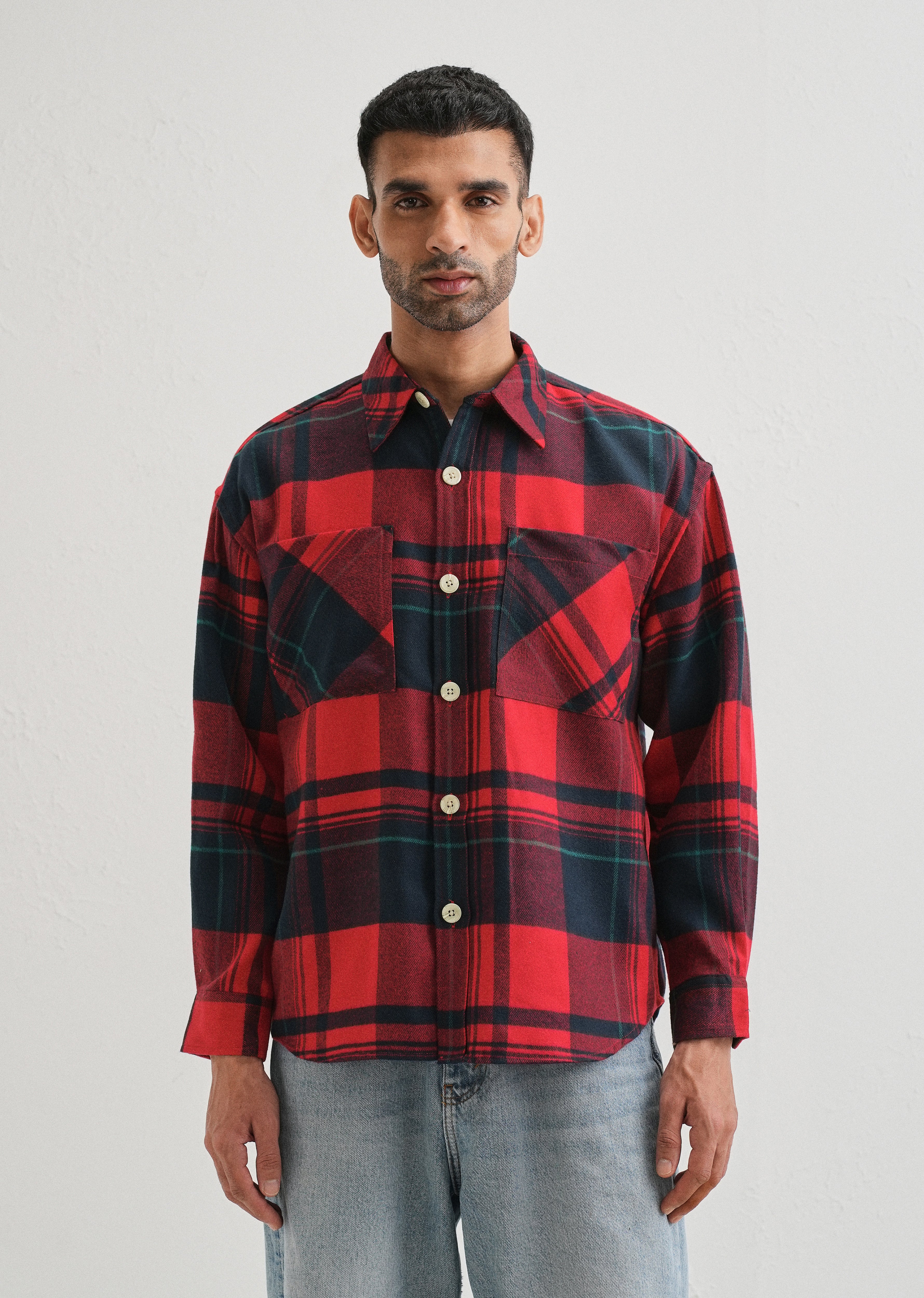 Red Checked Relaxed Fit Shacket - Image 3