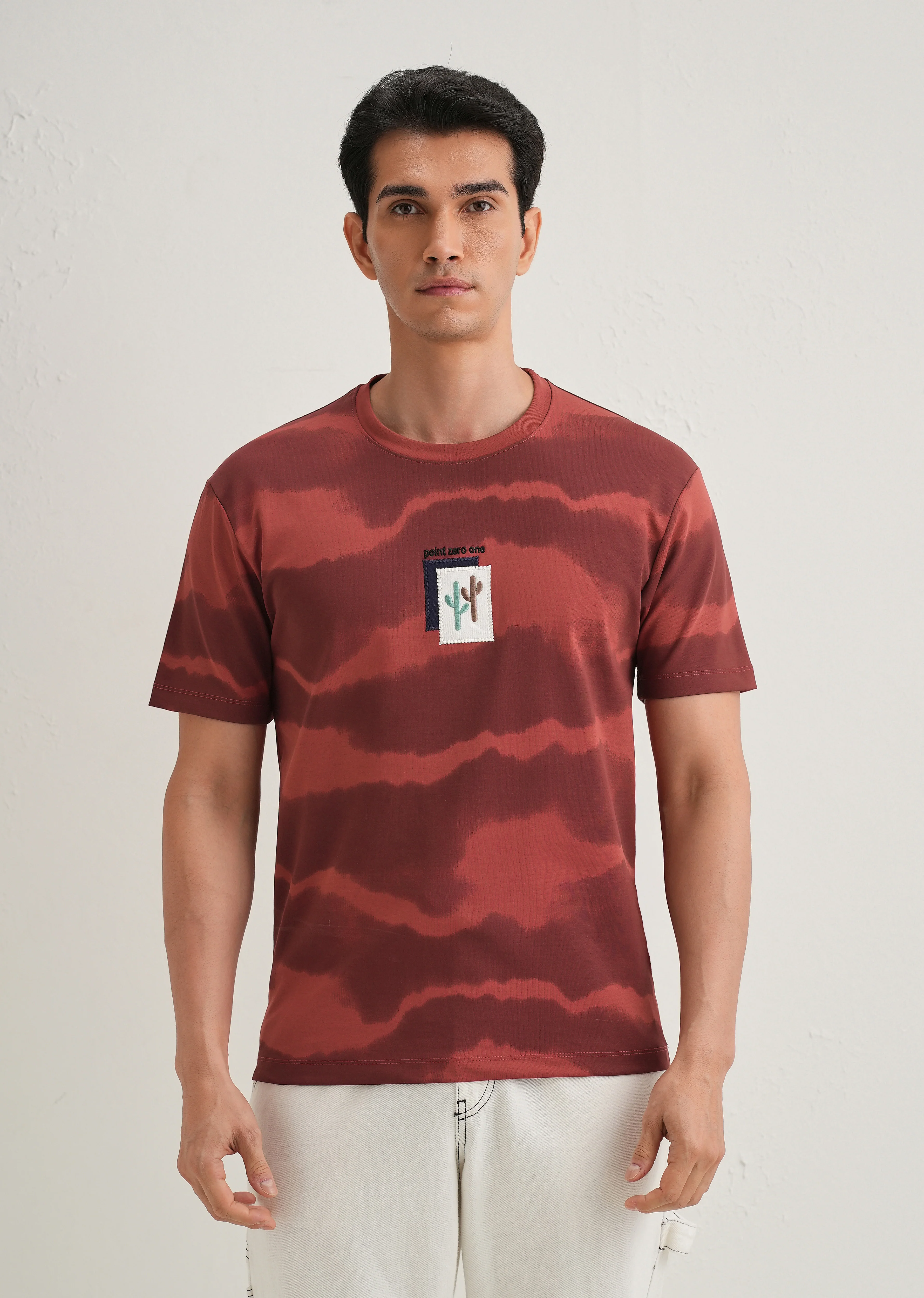Red Dye Cactus Patch Print T-Shirt - Image 4