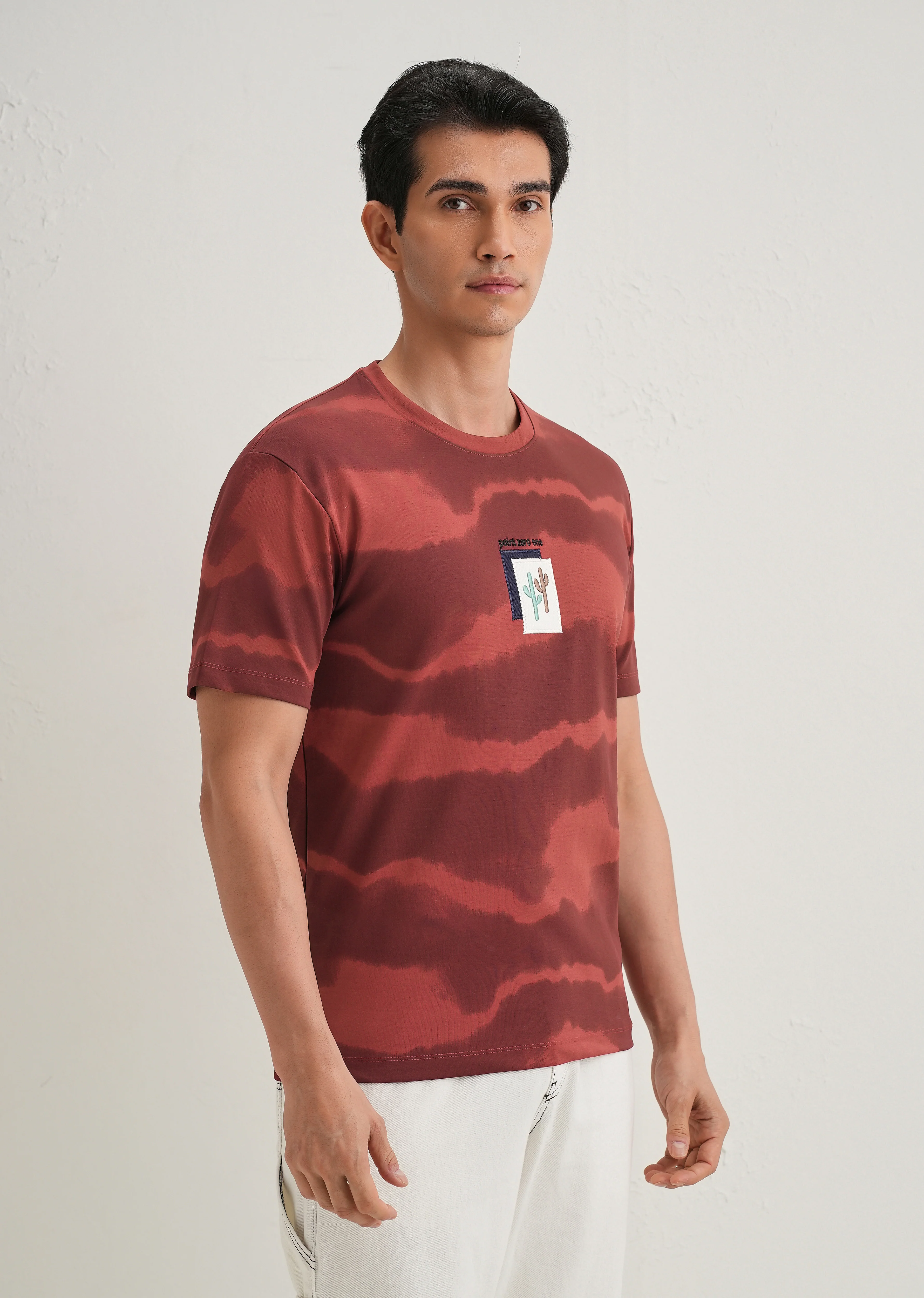 Red Dye Cactus Patch Print T-Shirt - Image 5