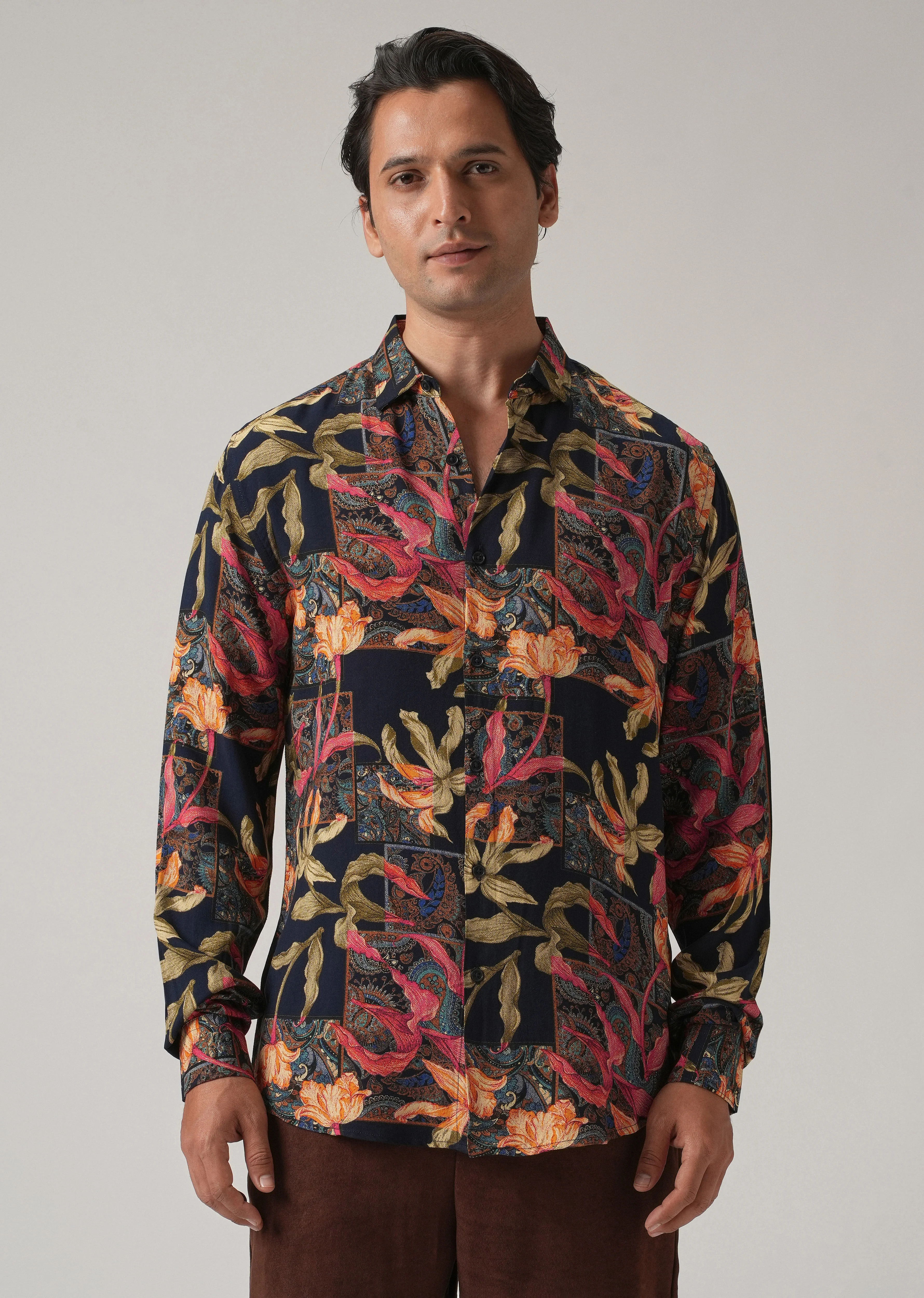 Red Exotic Lily Print Feather Shirt - Image 3