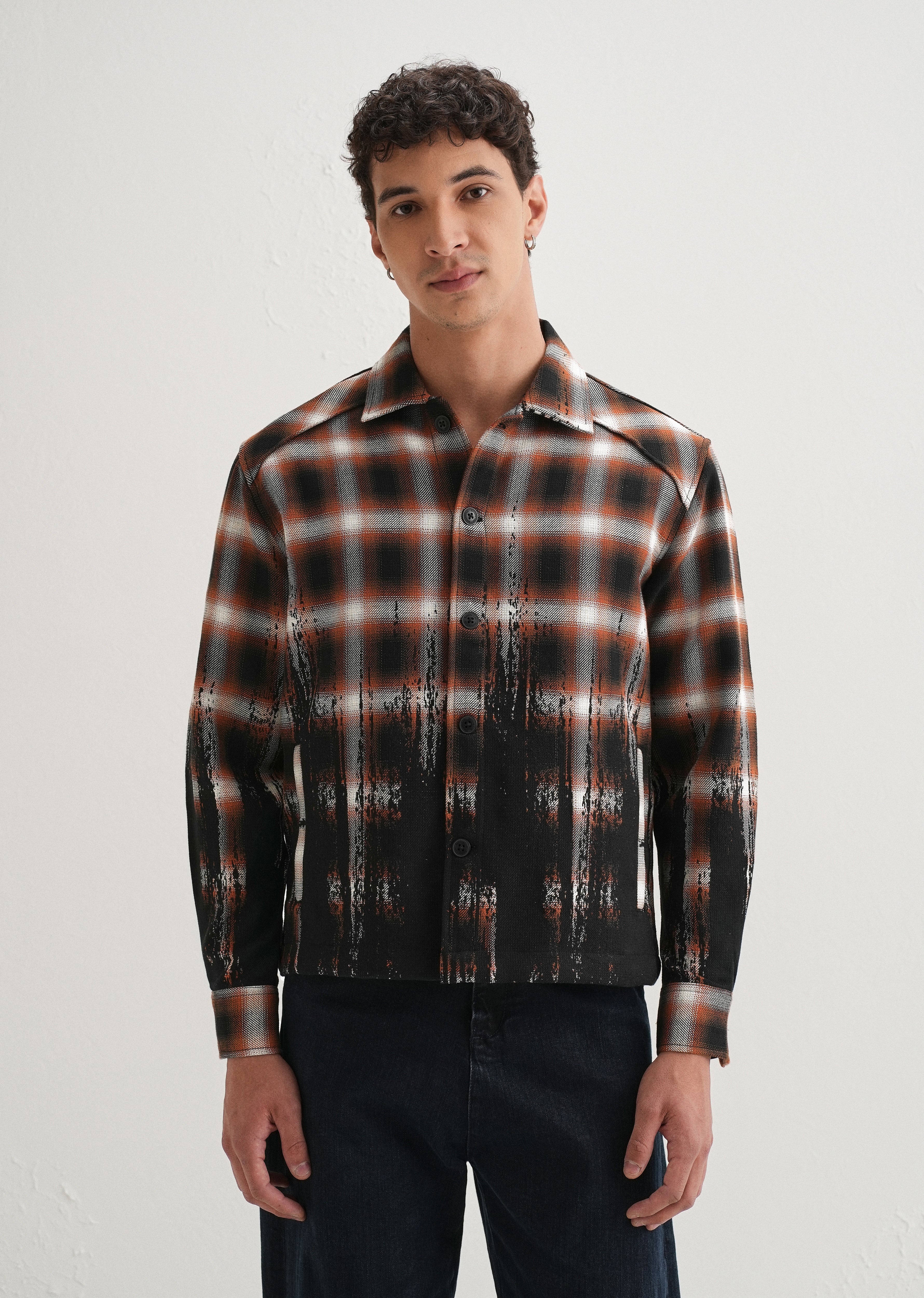 Red Gradient Grunge Check Shacket - Image 4