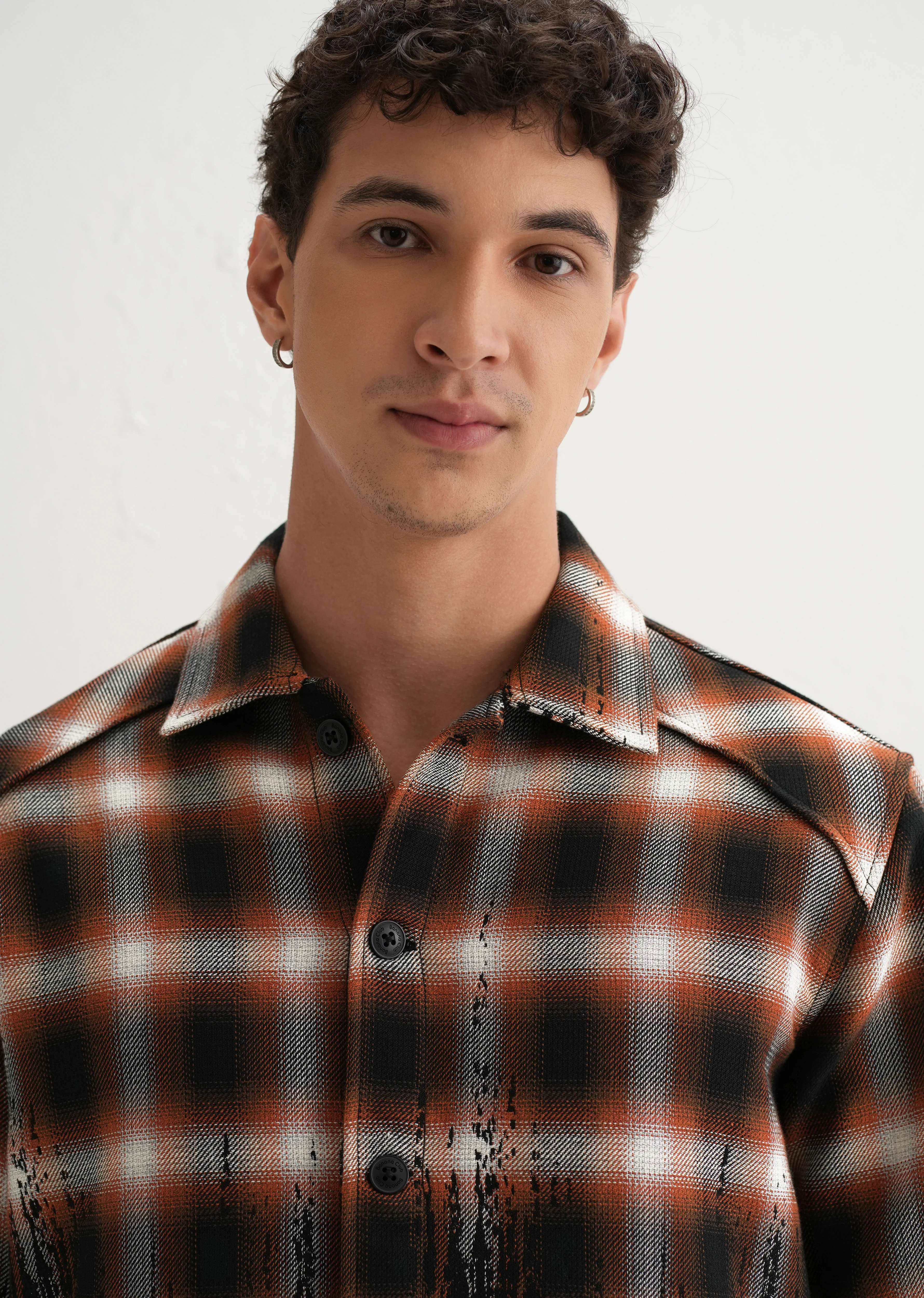 Red Gradient Grunge Check Shacket - Image 6