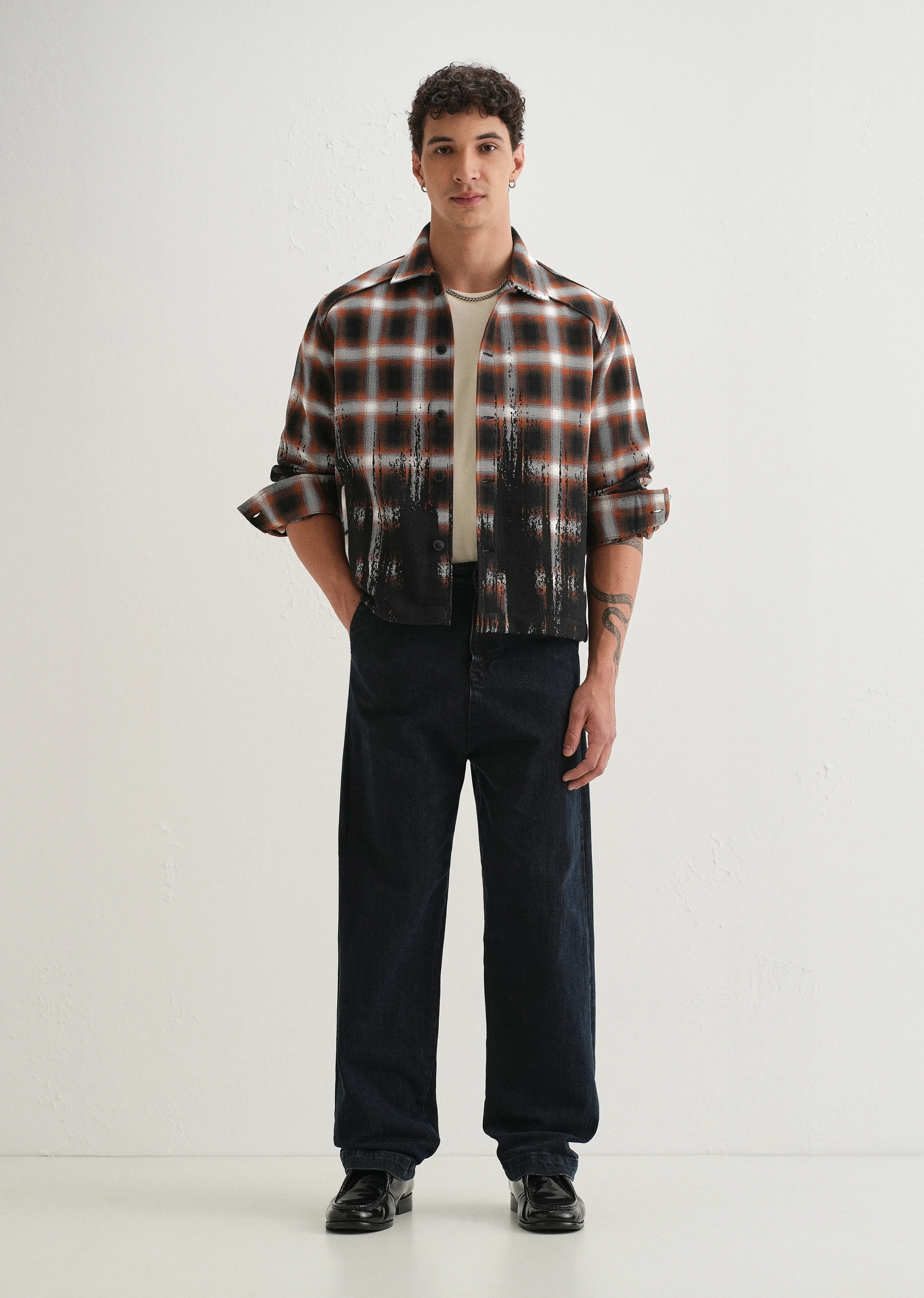 Red Gradient Grunge Check Shacket - Image 7