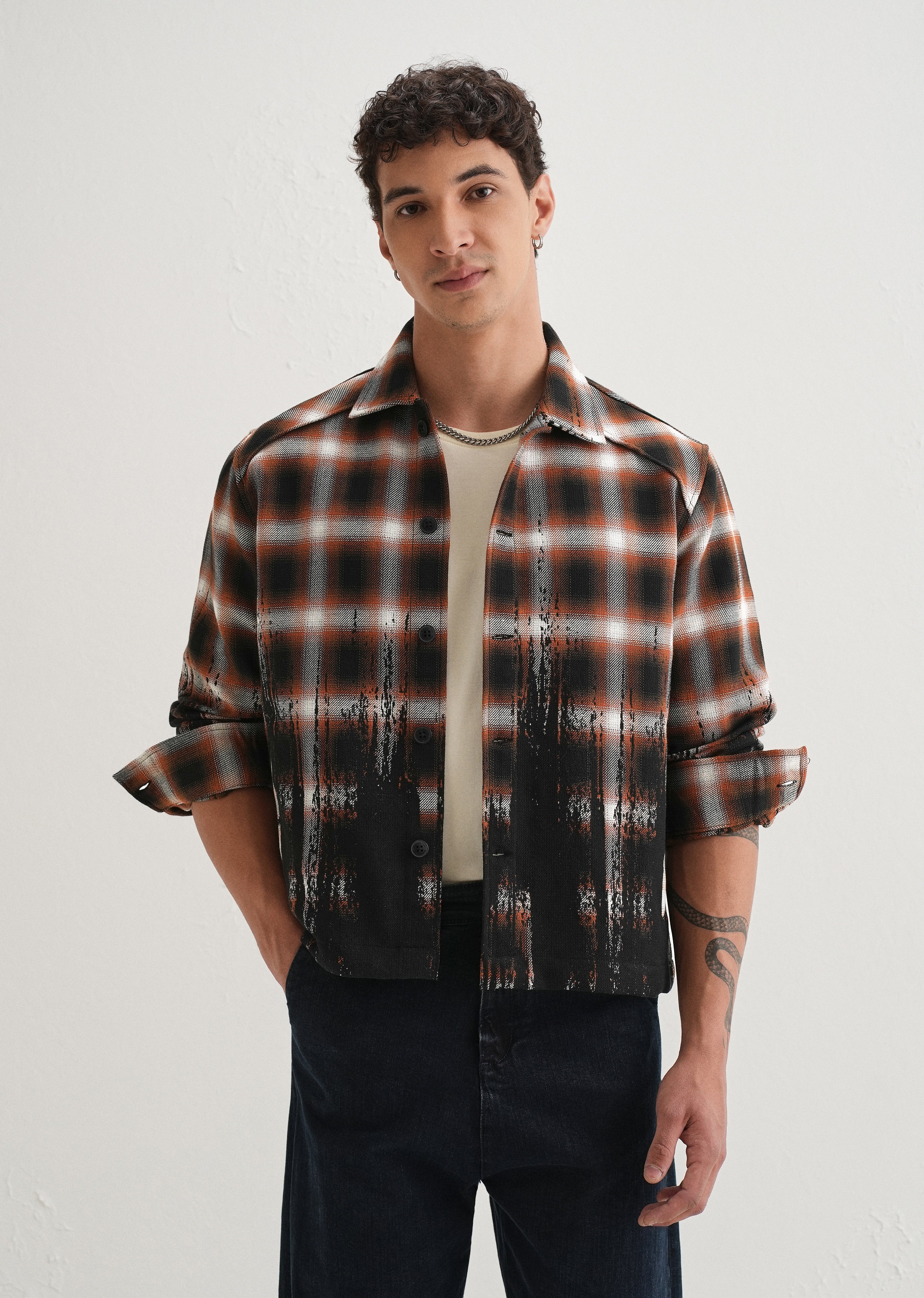 Red Gradient Grunge Check Shacket - Image 8