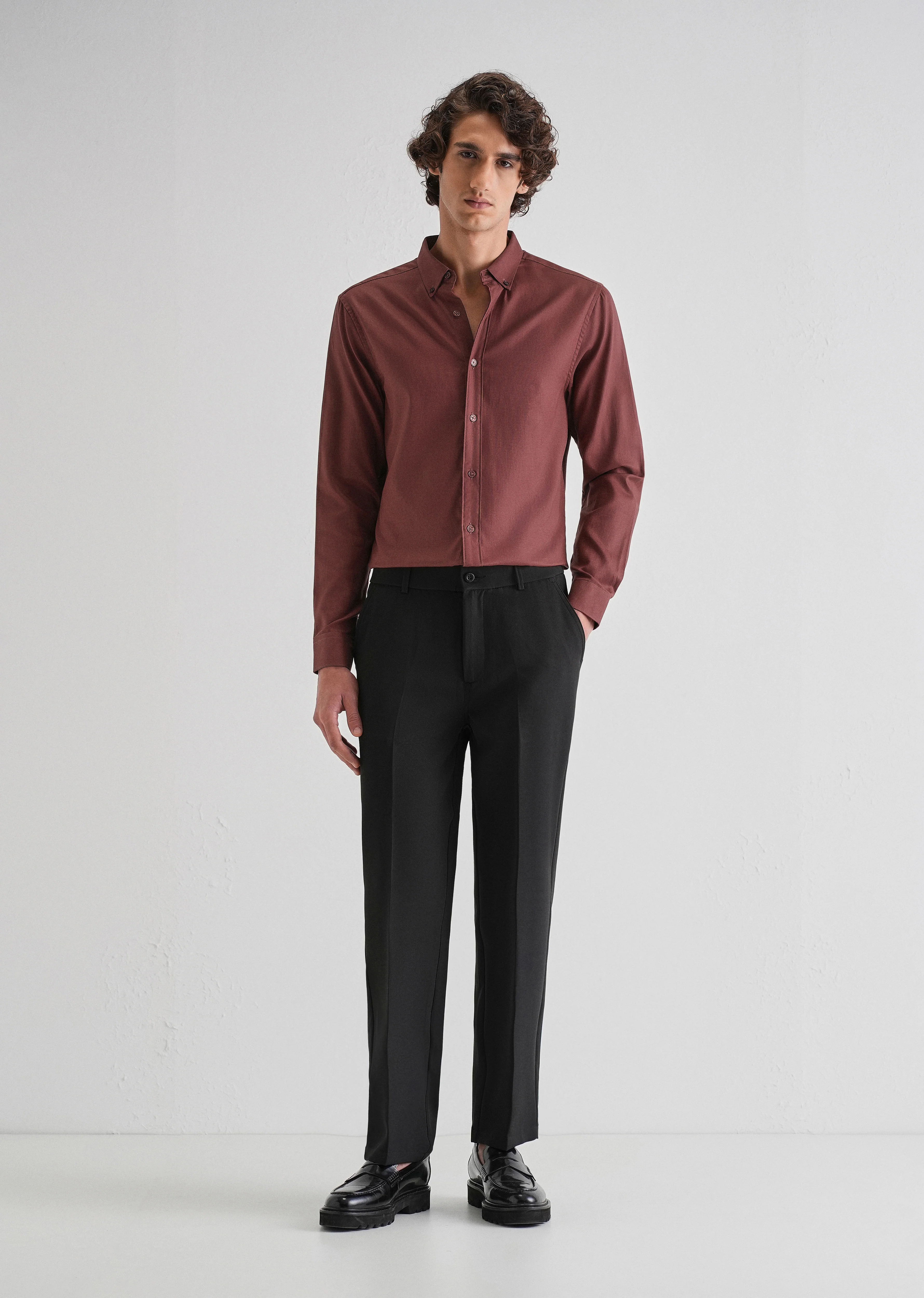 Red Ochre Plain Blended Cotton Regular Fit Shirt - Image 6