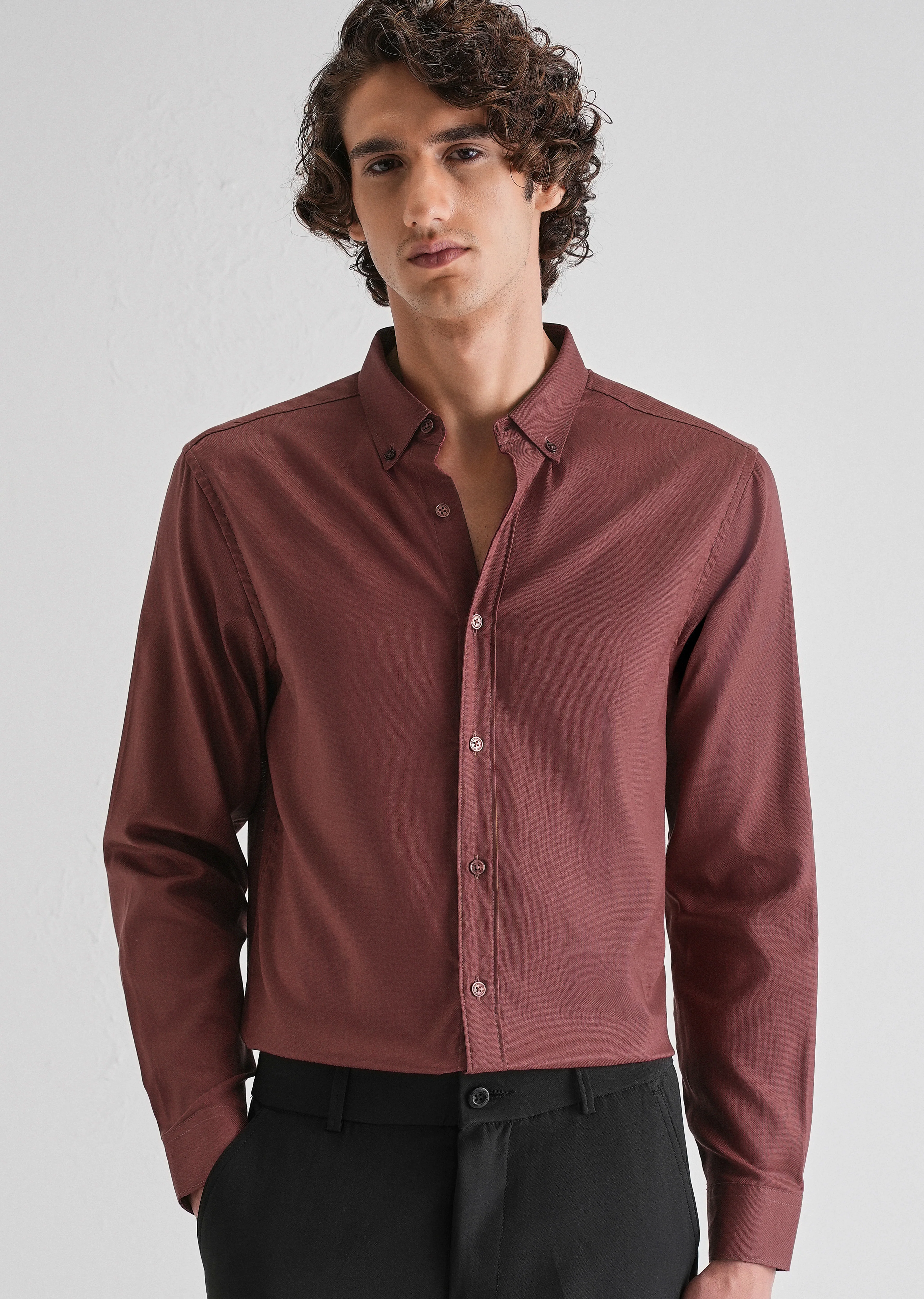 Red Ochre Plain Blended Cotton Regular Fit Shirt - Image 7