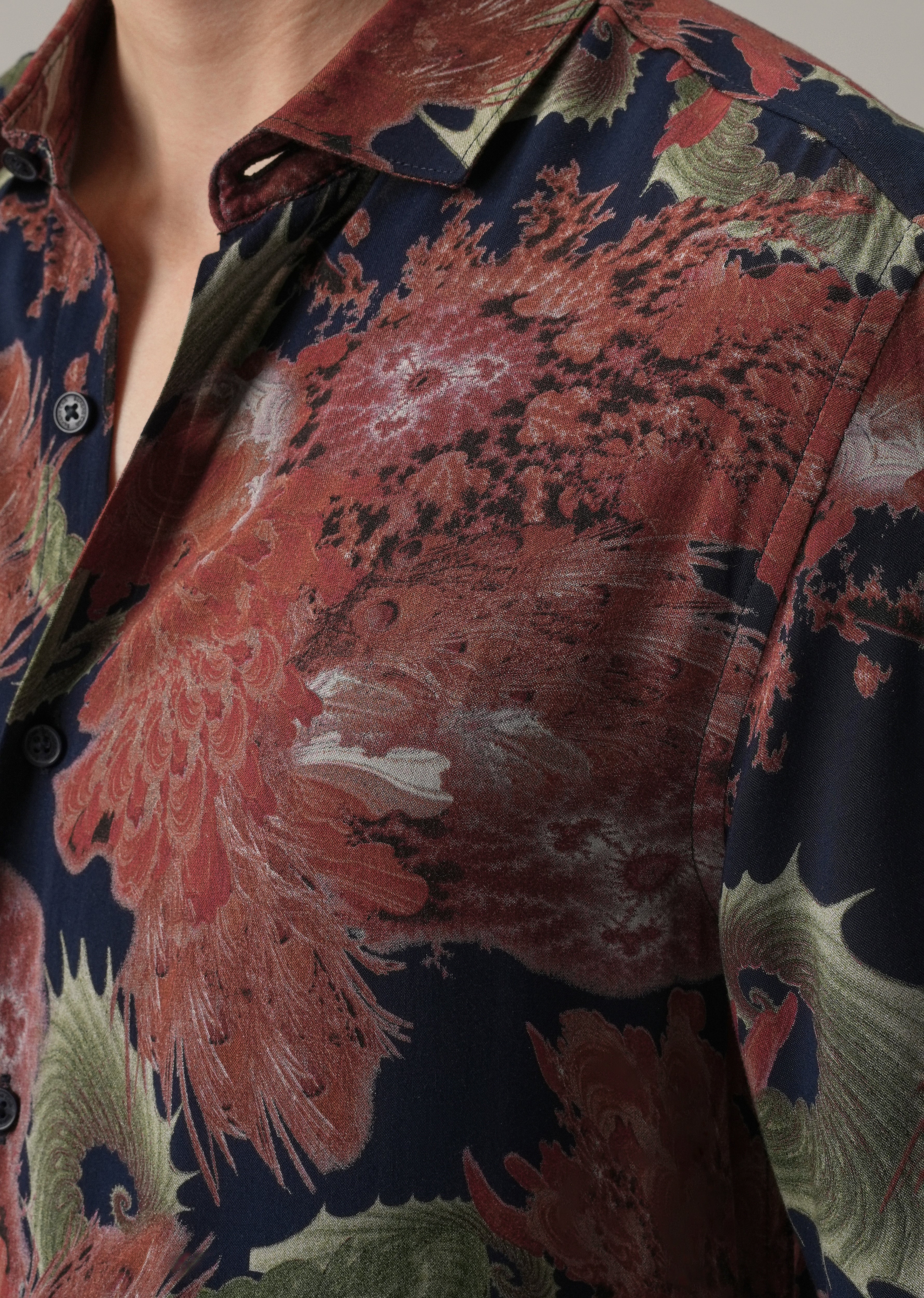 Red Prickly Flora Print Feather Shirt - Image 5