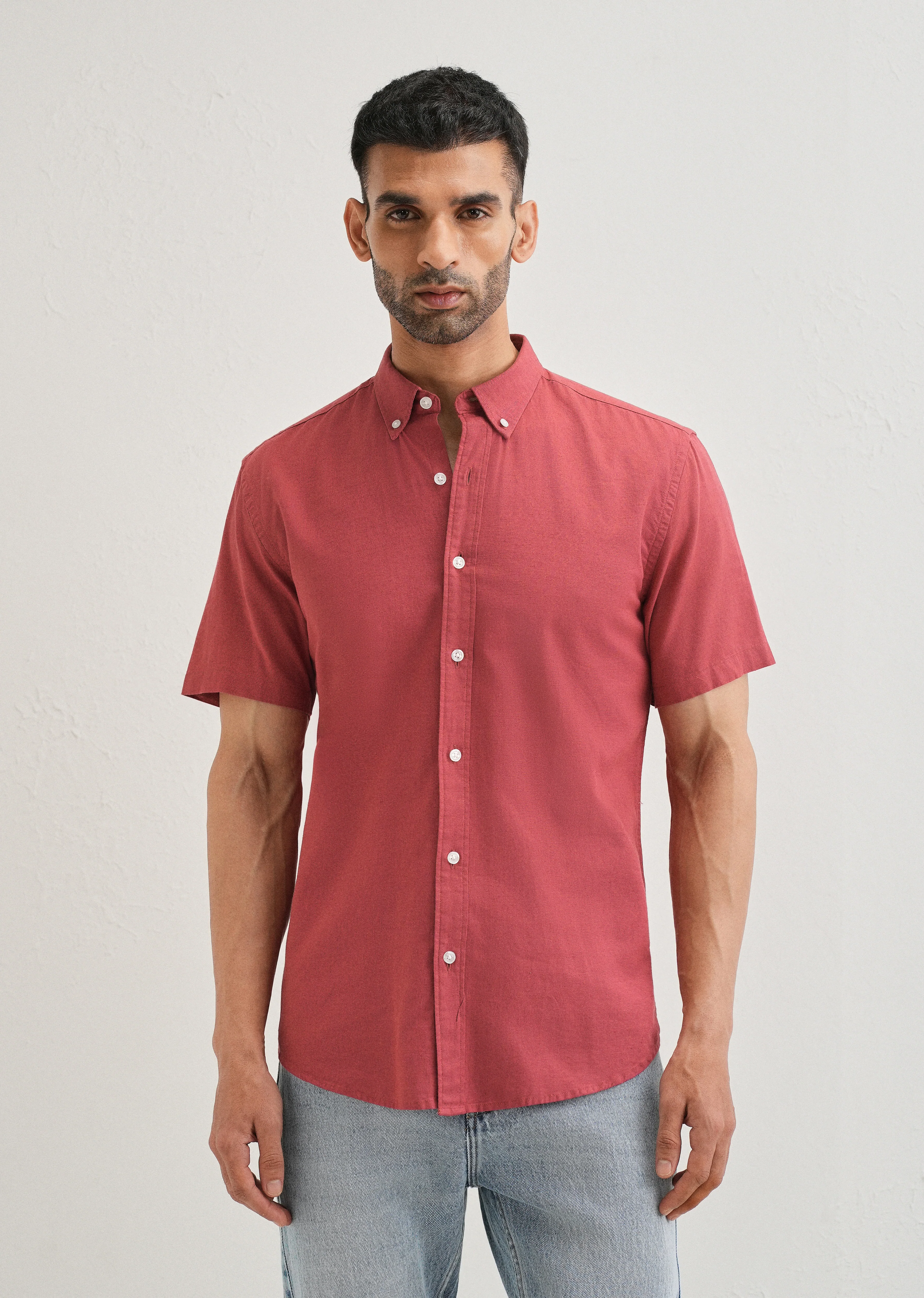 Red Cotton Linen Shirt - Image 3