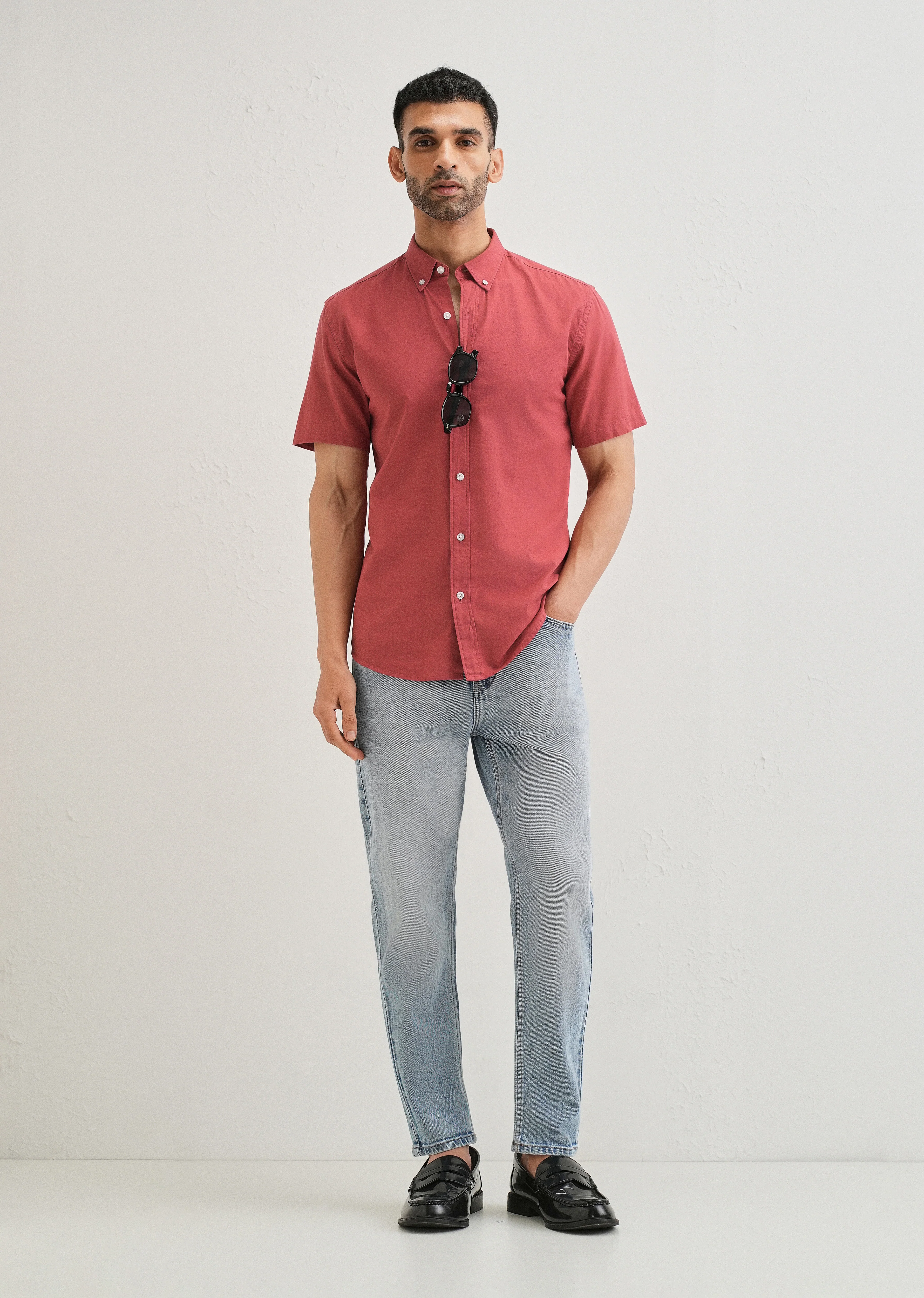 Red Cotton Linen Shirt - Image 6